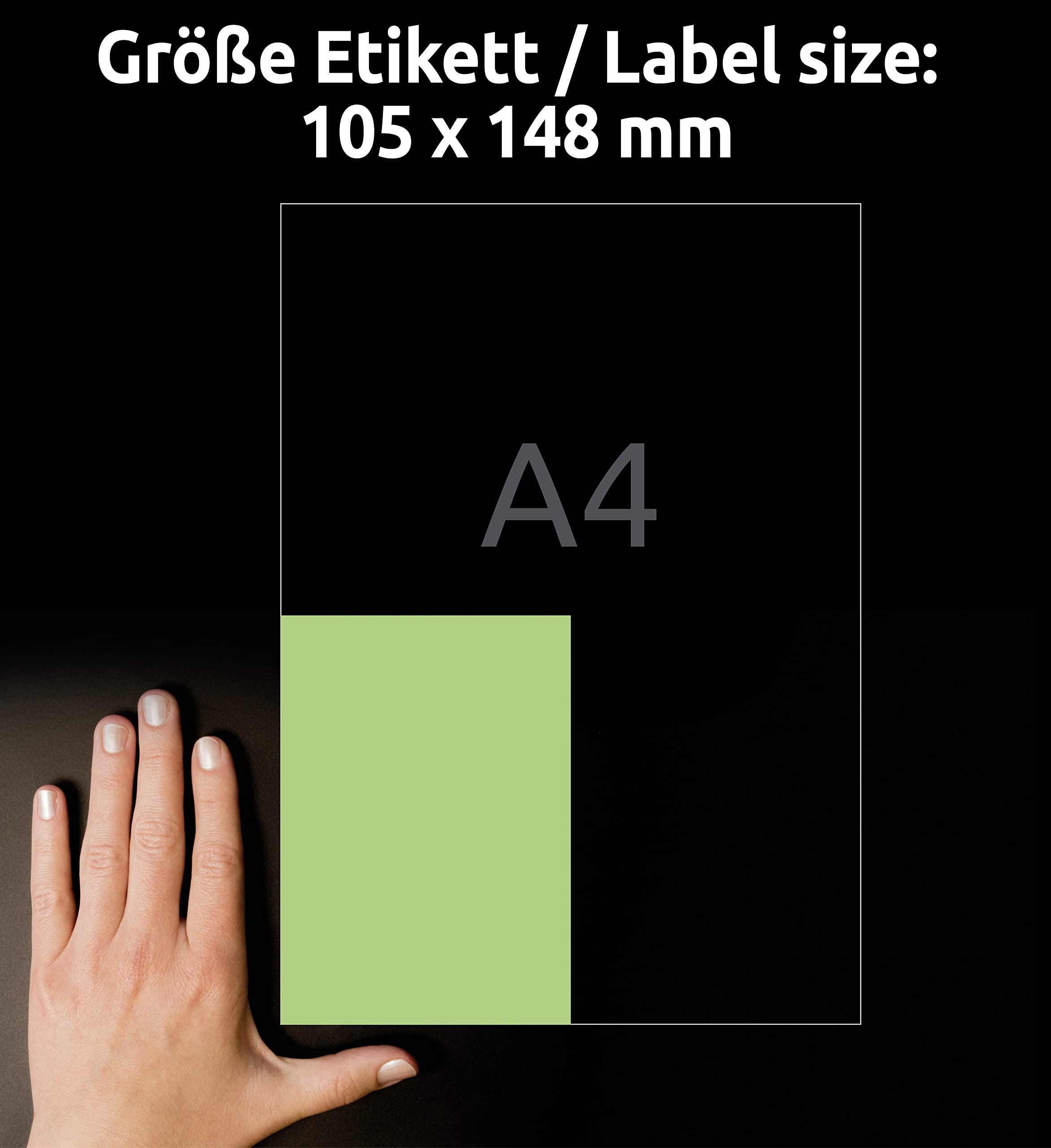 AVERY Zweckform 3458 Grüne Etiketten (400 Aufkleber, 105x148mm auf A4, permanent haftend, selbstklebende Farbetiketten, Papier matt, bedruckbare, farbige Klebeetiketten) 100 Blatt