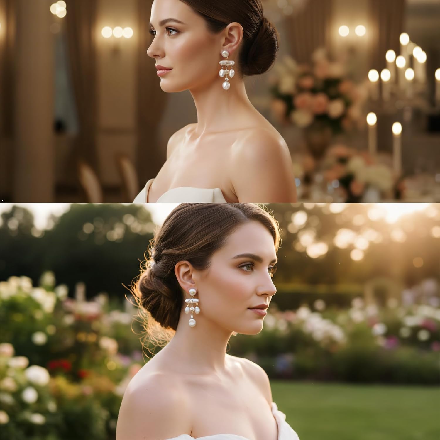 Statement Pearl Dangle Earrings,Crystal Accents Baroque Pearls jewelry Gift for Women - Image 2