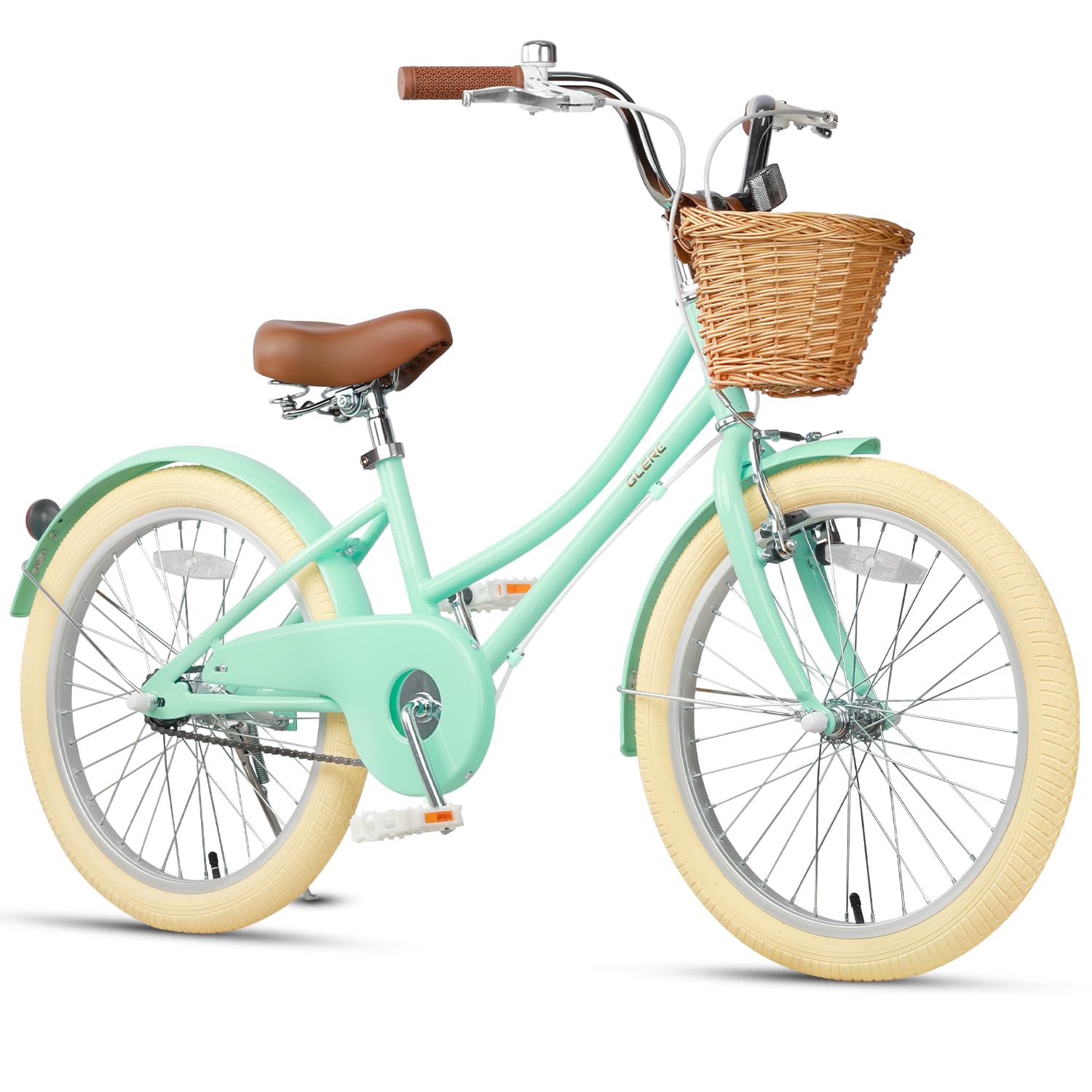 Glerc Little Molly 20 Inch Kids Girls Bike for 7 8 9 10 11 12 13 Years Old Little Girls Retro Vintage Style Bicycles with Basket & Stabilisers, Color Mint Green
