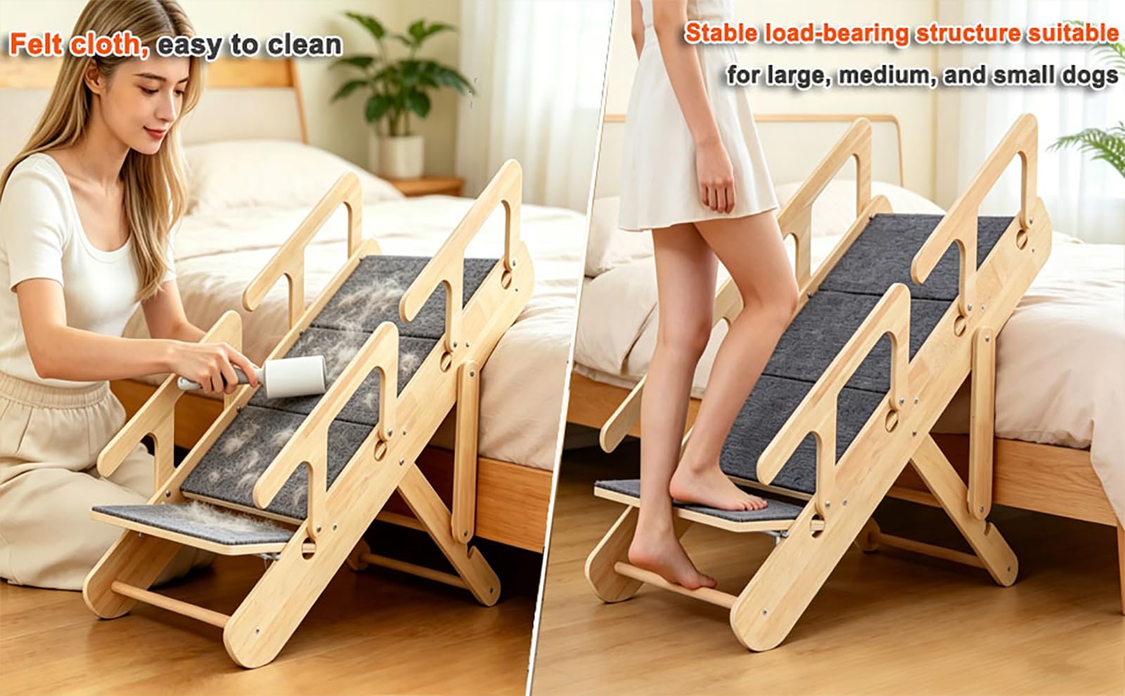 Escaleras y rampa para Perros, escaleras Plegables para Mascotas | Altura Ajustable para Sofá Cama, Rascador de Fieltro Antideslizante, Rampa de Madera Plegable para Gatos Perros(Four-Tier)