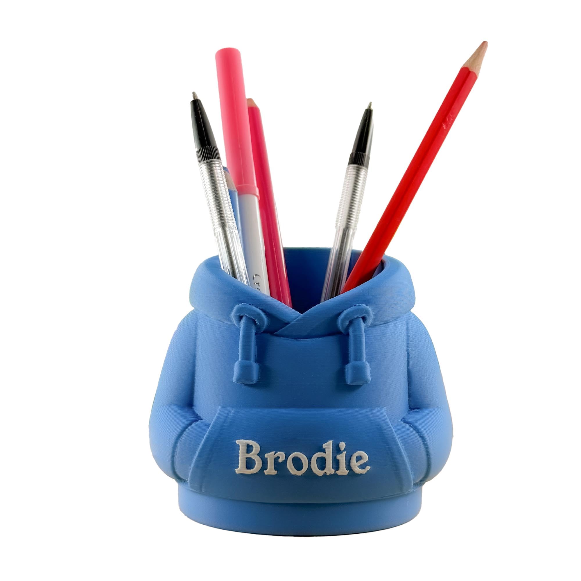 Image Industry Hoodie Pen Holder – Cute Desk Organiser – Pencil Holder Pot – Pink or Blue (Blue) - Personalised
