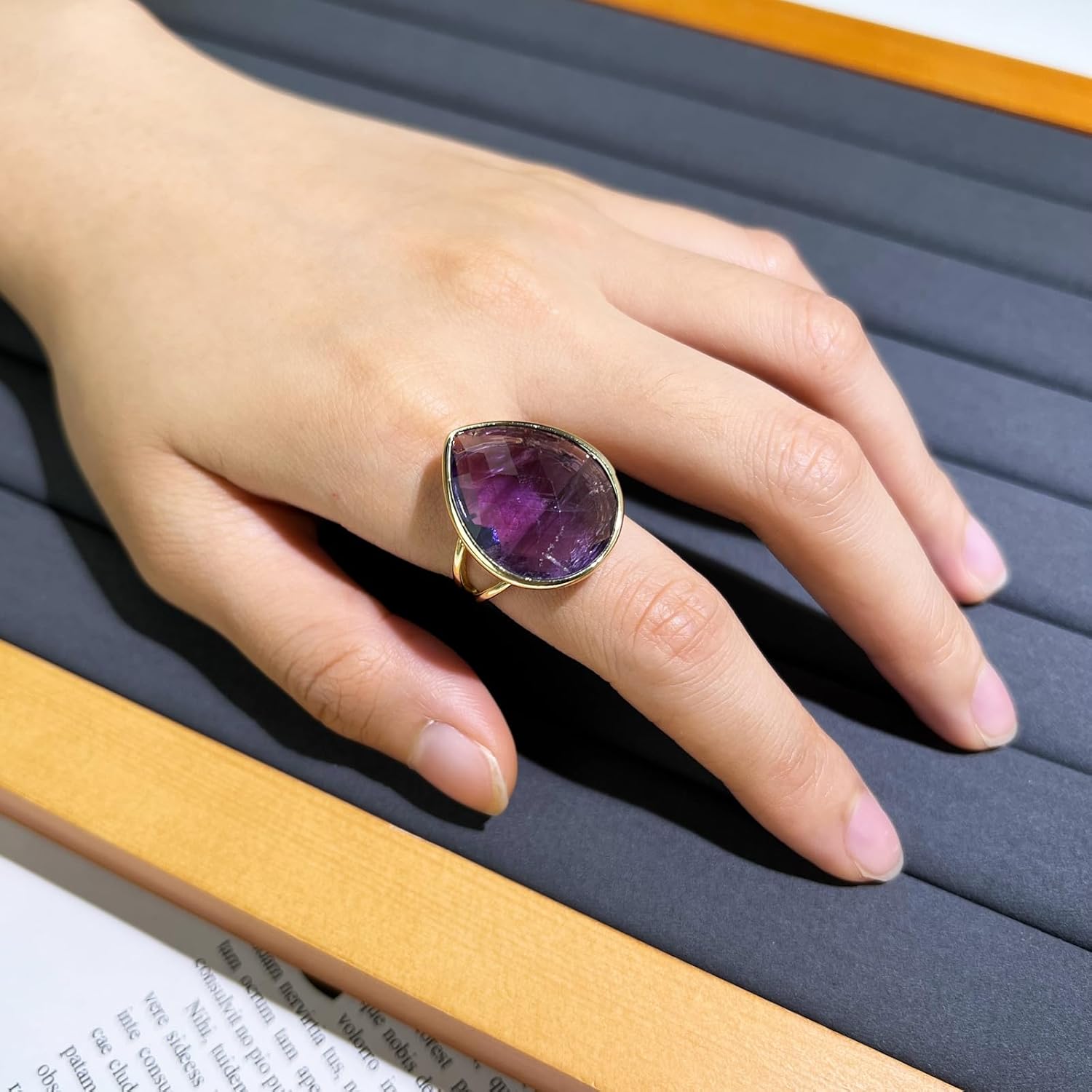 Crystal Ring for Women, Natural Rose Quartz Green Fluorite Ring for Her, Teardrop Shape Gemstone Ring, Handmade rose quartz Jewelry Adjustable Ring. - Image 4