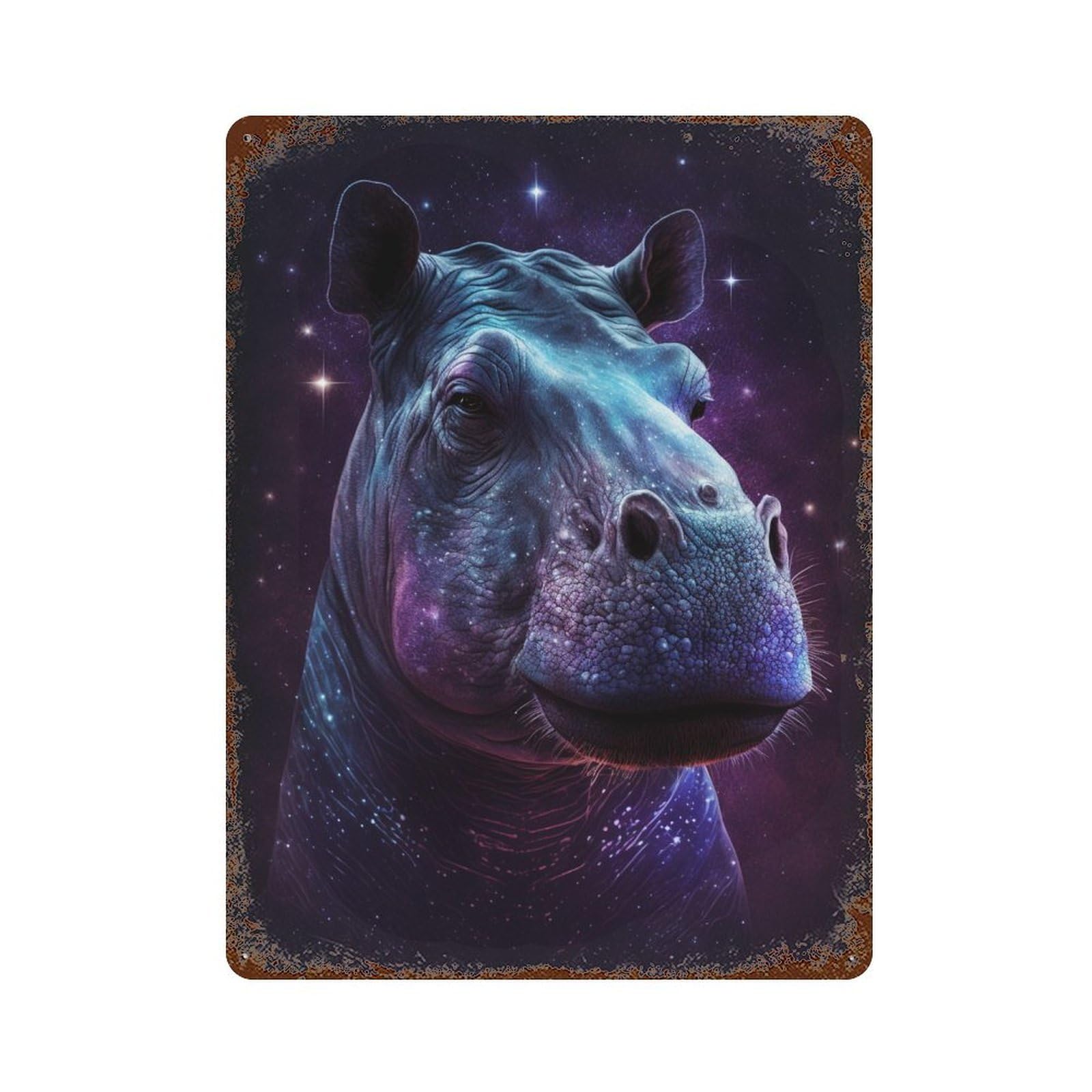 Rust Effect Cosmic Hippo Portrait-10 Rusty Metal Tin Sign 15.7"x11.8", Farmhouse Wall Decor for Cafe, Home Bar And Lounge Decor