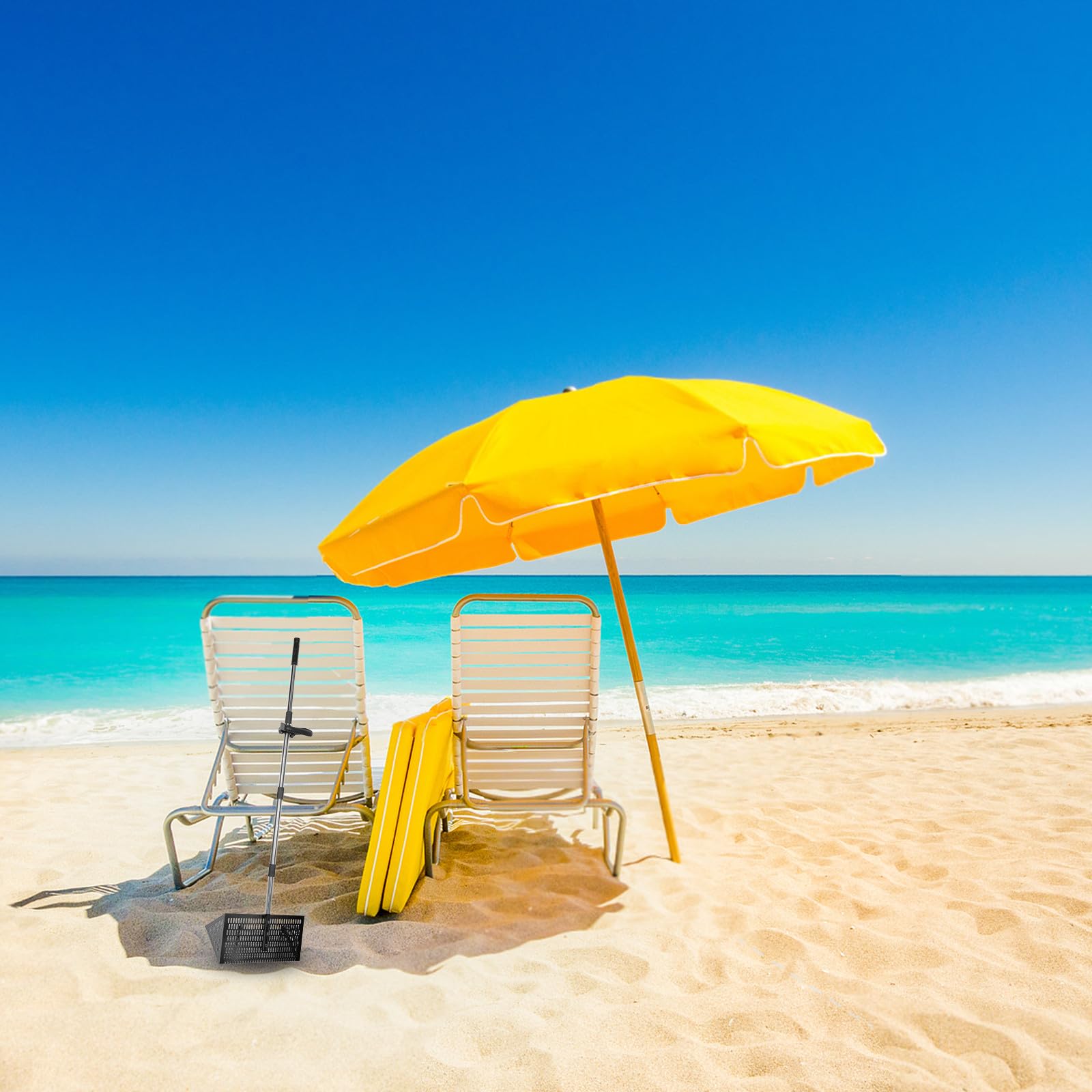 SEWACC Pala de Malla de Acero al Carbono Portátil Diseño Desmontable para Tamizar Arena y Buscar Objetos la Playa en Fiestas y Excursiones