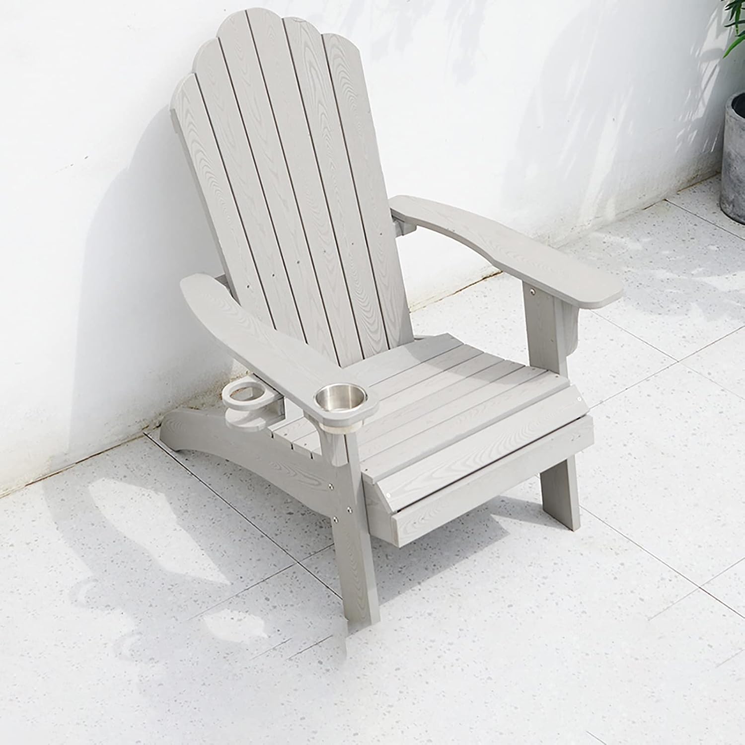 HH- Silla Adirondack Jardín Silla Adirondack Resistente al Clima, El plastico Patio Exterior Sillas con portavasos, Sillas para fogatas para Cubierta Porche Césped, Fácil de Montar. (Color : Grey)