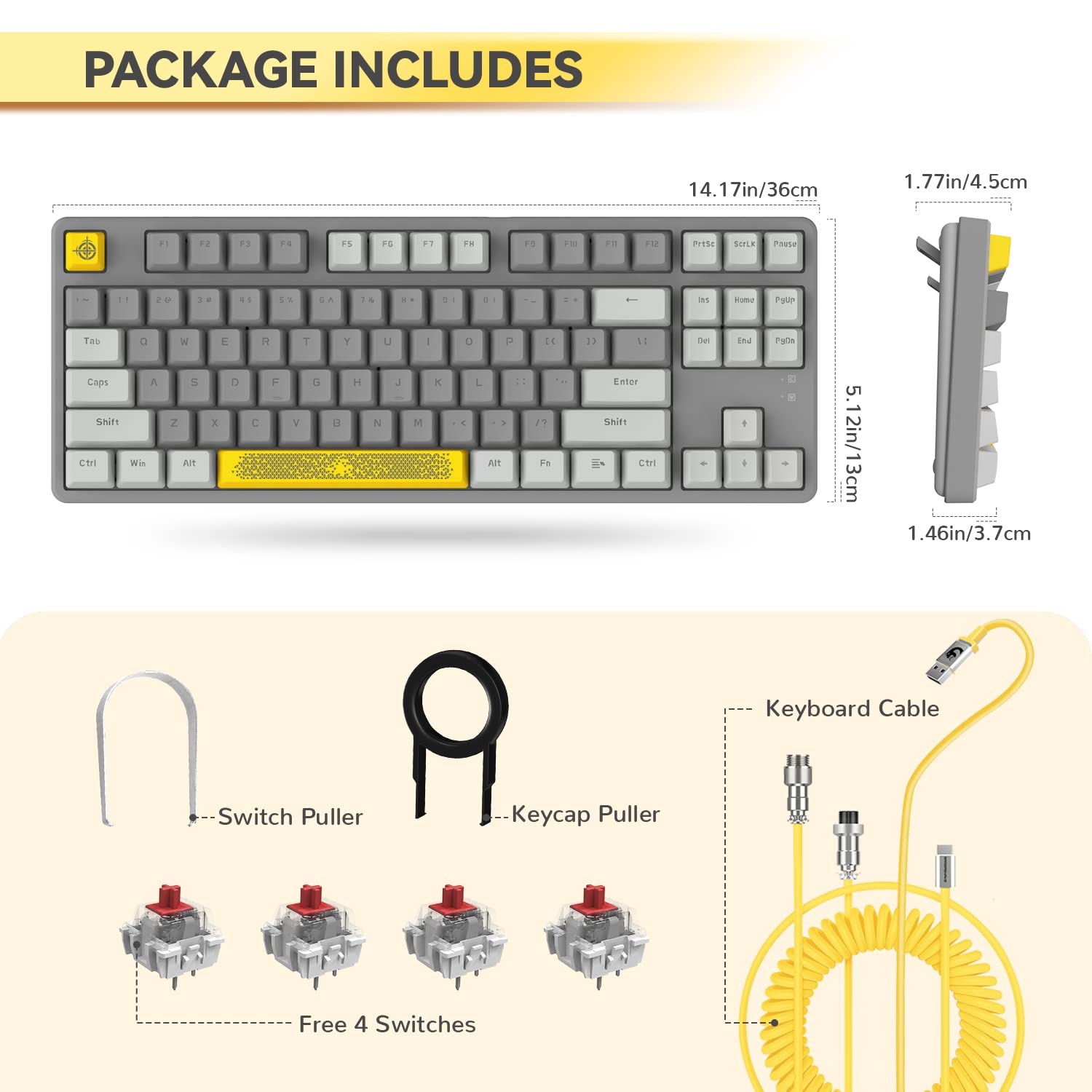 A.JAZZ AK873 Tastiera da Gioco 75%-Tastiera Meccanica con Interruttore Rosso Hot Swappable-Cavo USB C a Spirale-RGB 87 Tasti PBT Keycap-Coperchio Top Magnetico Staccabile per PC/Mac-LightGrey