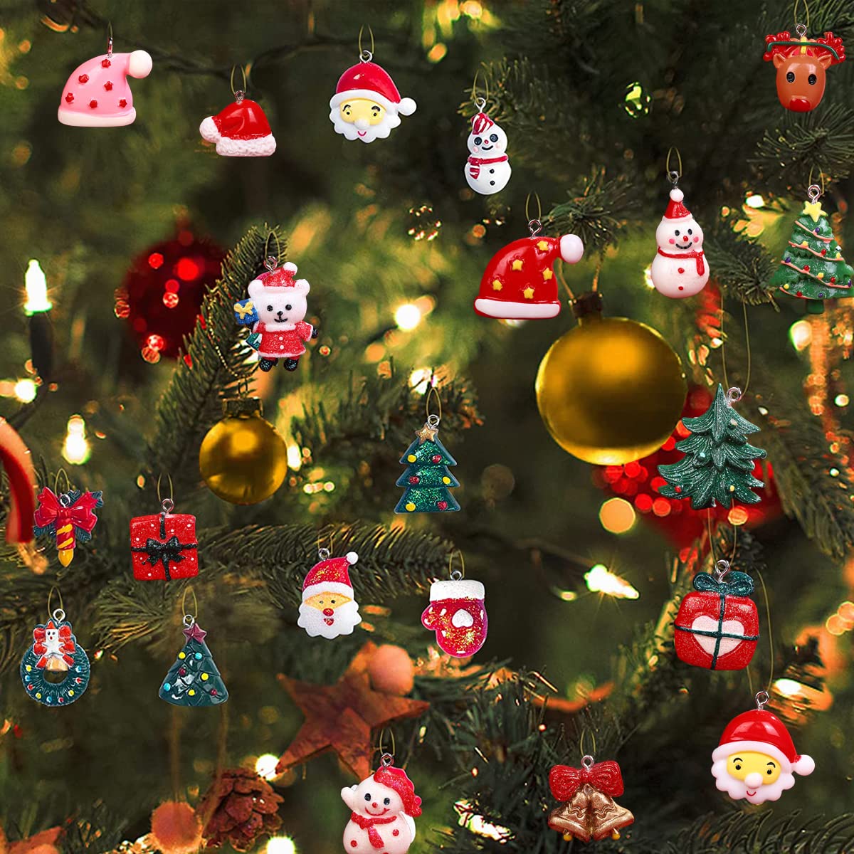 Mini Décorations De Noël – 39 Pièces En Résine Avec Ficelle Dorée, Pendentifs Sapin, Bricolage - 3