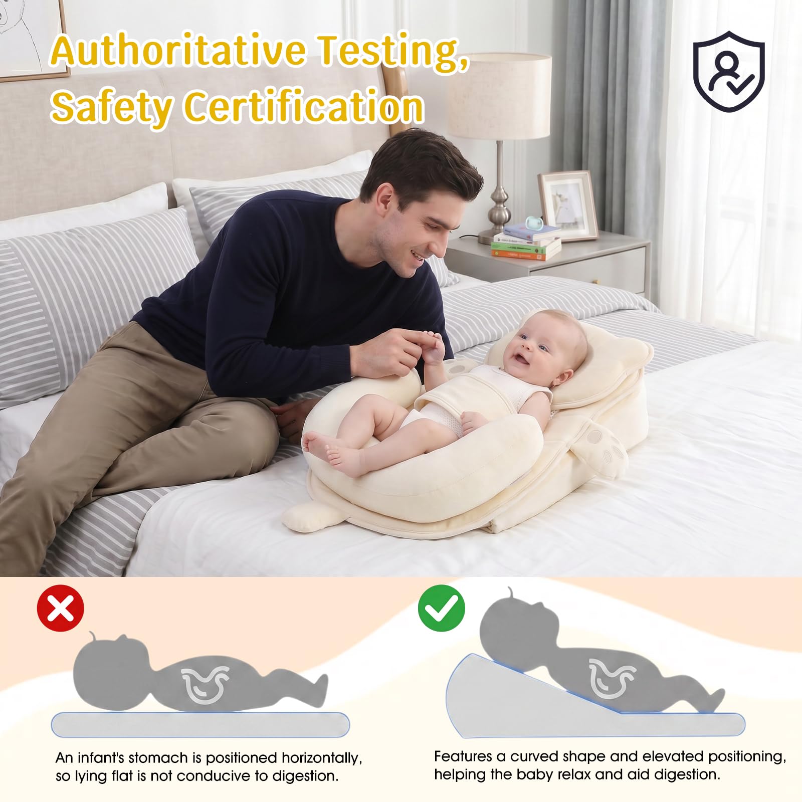 OKYUK Almohada de apoyo para lactancia, almohada de lactancia para bebés con correa de seguridad ajustable, cojín ergonómico de alimentación posparto para madres, espuma viscoelástica suave, regalo de
