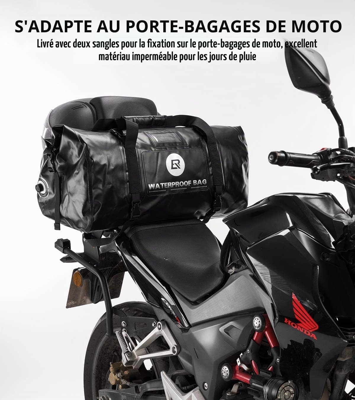 ROCKBROS Sacoche de Selle Moto 20L 40L 55L Sacoche Cavalier pour Moto Arrière PVC Étanche Sac de Voyage Durable Réfléchissant Grande Capacité Universel Installation Facile Sangle Réglable Noir Jaune