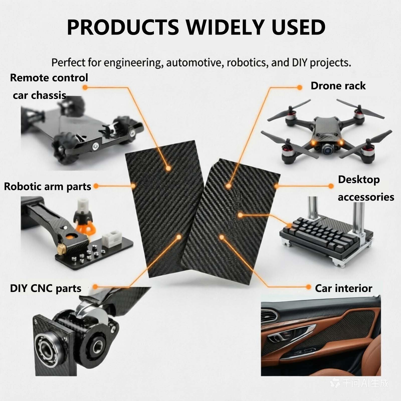 Piastra in Fibra di Carbonio 3K Tessuto Twill 8 mm Nera Rigida Resistente al Calore per RC Drone Aerei DIY Modelli Parti Auto Ingegneria Progetti,150mm*150mm*8mm