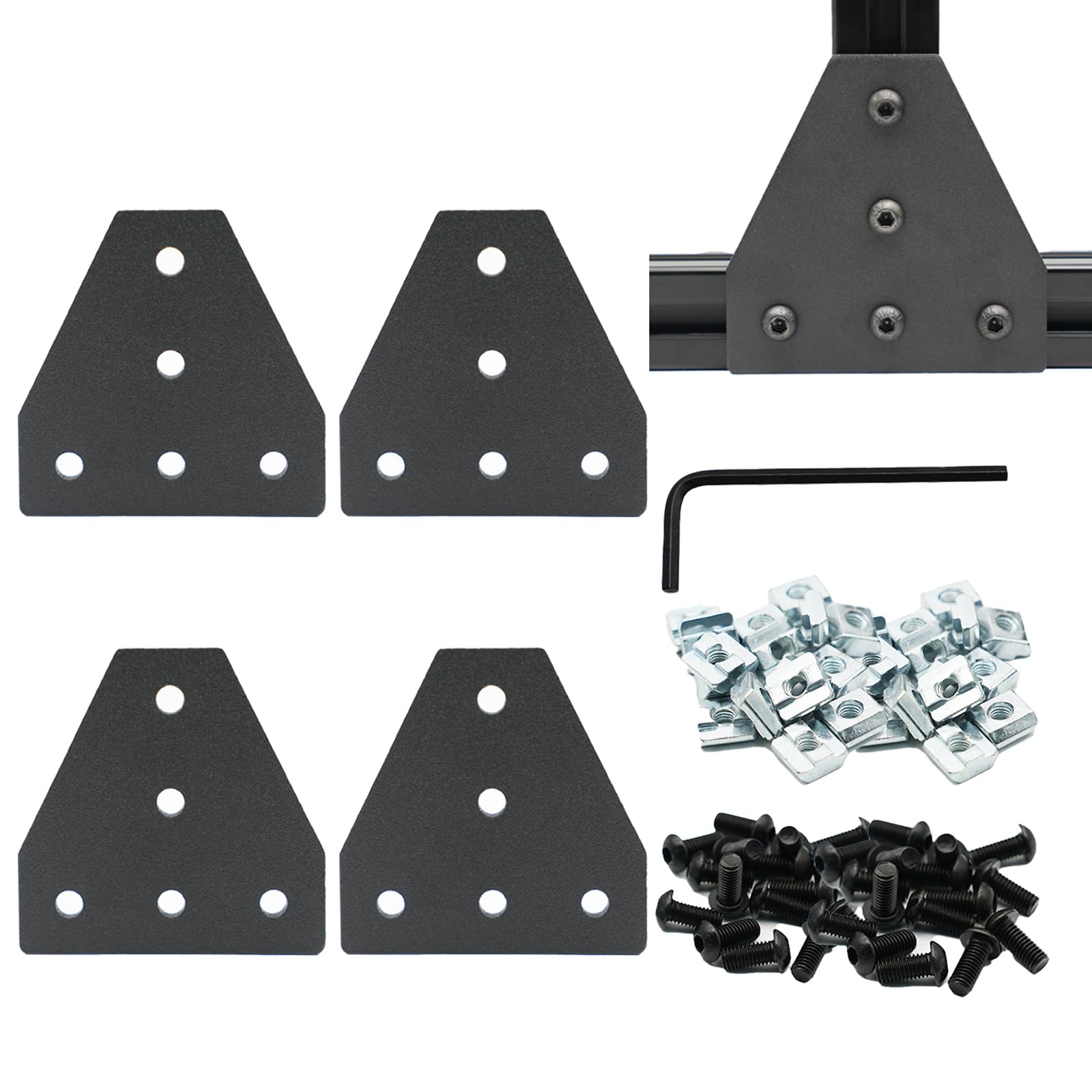 Iverntech 4Pcs Black T Shape Corner Bracket Connector Outside Joint Board Plate with 20Pcs M8 T-Nuts+20Pcs M8 Screws +1Pcs Wrench for Standard 8mm Slot 4040 Series Aluminum Extrusion Profile