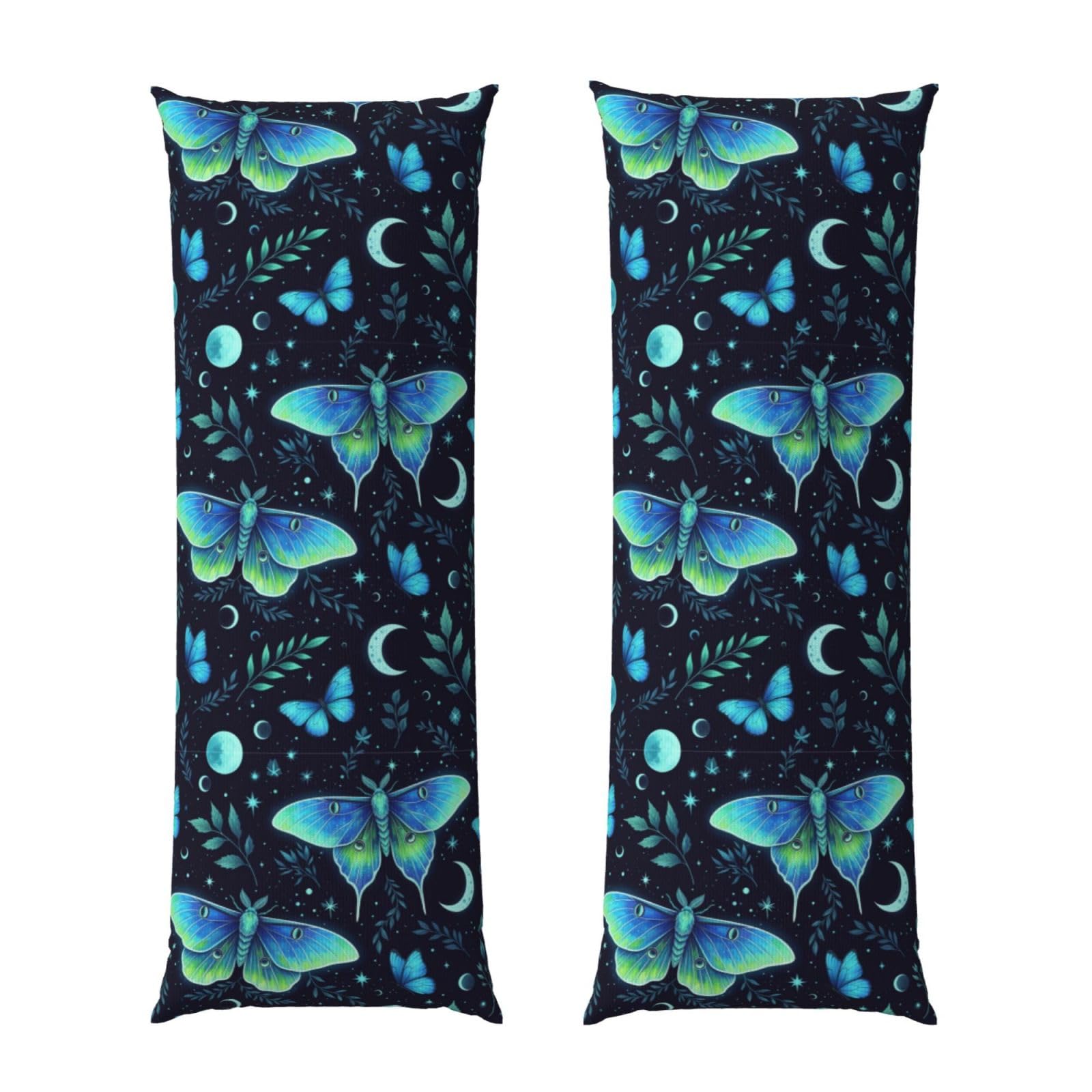 Long Body Pillow Cover 20x54, Butterfly Moon Stars Moth Leaves, Plush Velvet Pillowcase with Zipper, Cozyffy Rectangular Case for Bedroom Couch Sofa Sleeping