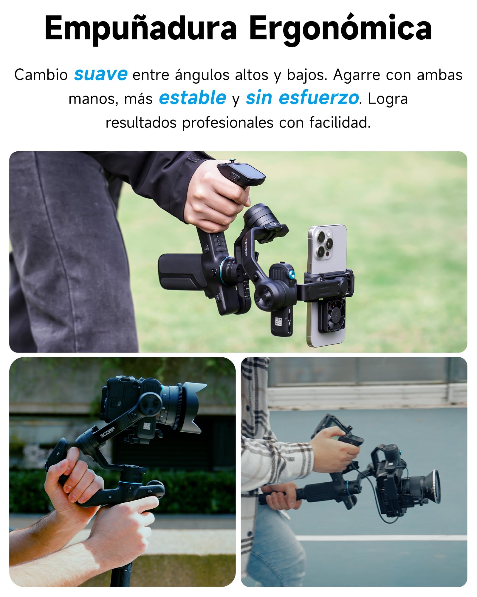FeiyuTech SCORP Mini 3 Kit - Estabilizador Todo en Uno con Seguimiento AI, 2kg Carga y Pantalla 1.3" - Ideal para TikTok/Youtube/Vlogs - Compatible con Cámaras, iPhone y Cámaras de Acción