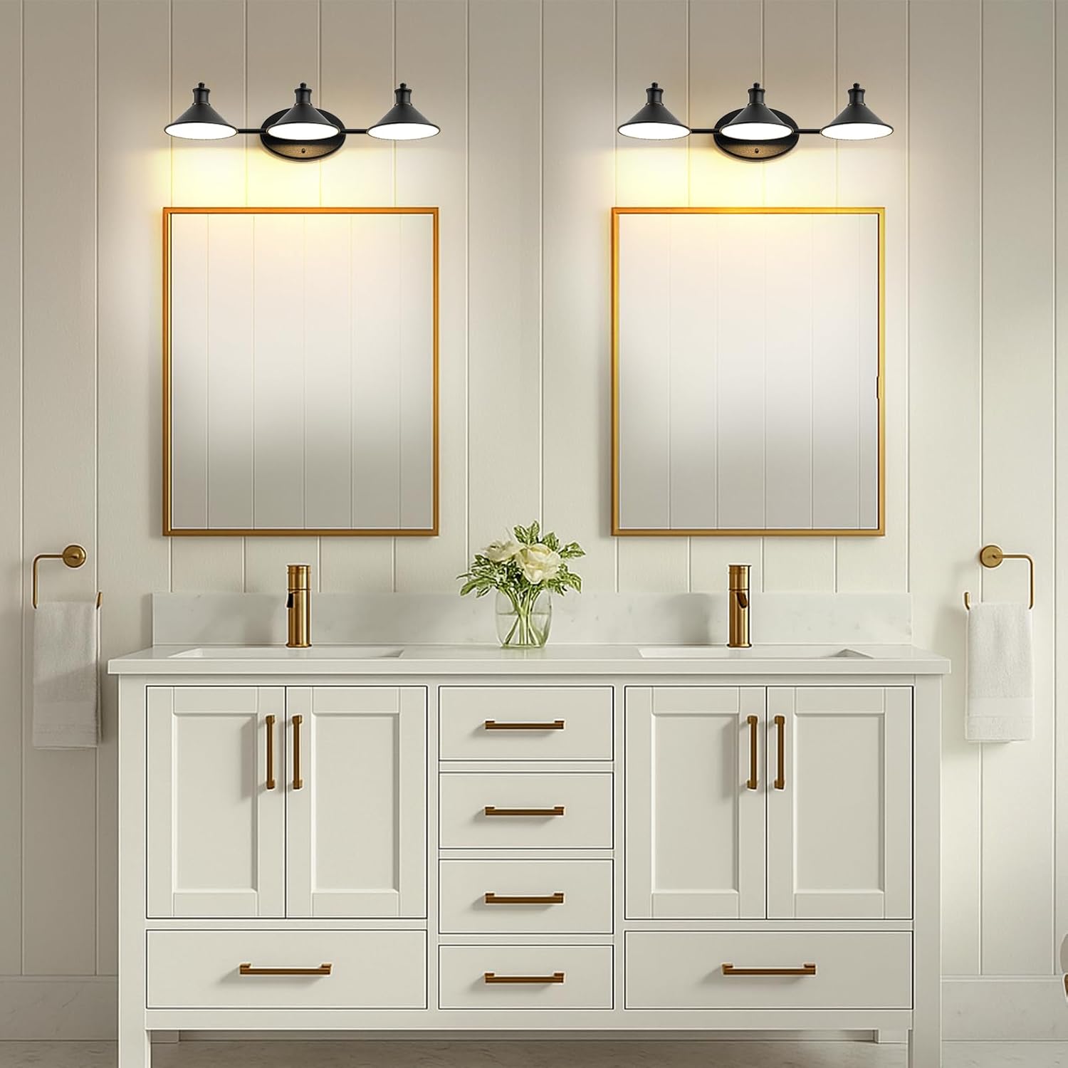 Lightdot Modern Bathroom Light Fixtures, 27 Inch 3-Light Bathroom Vanity Light with Matte Black Shades, 60W Max/120V Farmhouse Wall Sconce, Lighting Fixtures Over Mirror for Kitchen Living Room Cafe