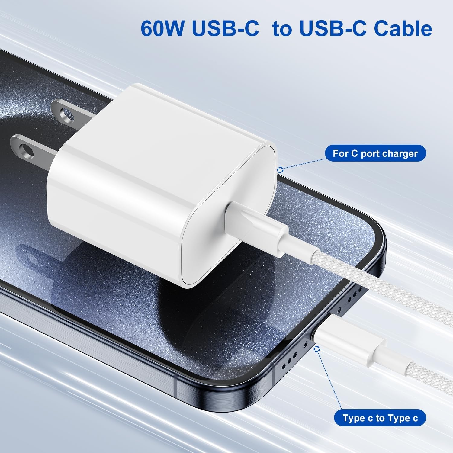 2Pack Cavo di ricarica rapida da tipo C a tipo C per telefono, cavo di ricarica intrecciato in nylon da USB C a USB C 2M per telefono/MacBook/Air/Mini/Pro/Samsung 23 + / 23/22 + / 22
