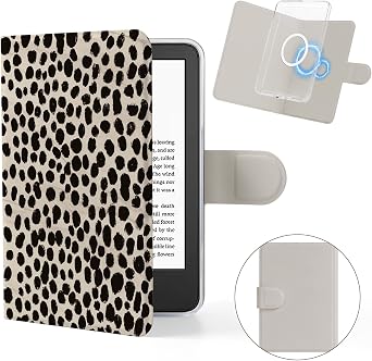MOROCK Magnetic Detachable Book Cover Case for 6" Kindle11th Gen., 2024/2022, Lightweight PU Leather and PC Clear Acrylic Back Cover, Auto Sleep/Wake Case with Magnetic Clasp, Khaki Leopard Print