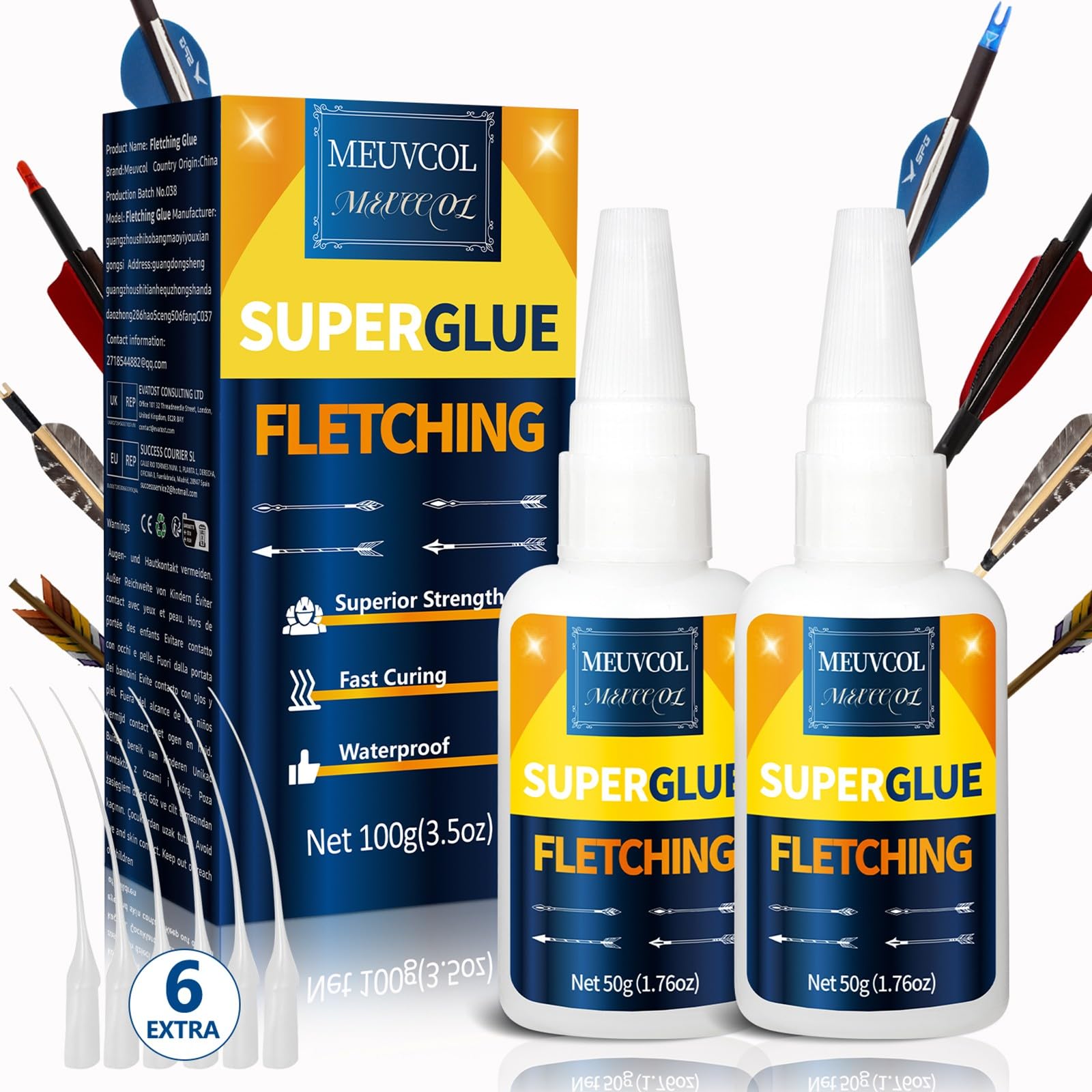 Fletching Glue 100g, Heavy Duty Arrow Glue Kit for Carbon, Aluminum, Wood Shafts, Instant & Clear Arrow Insert Adhesive Bonder for Fletching Vanes, Feathers and Inserts