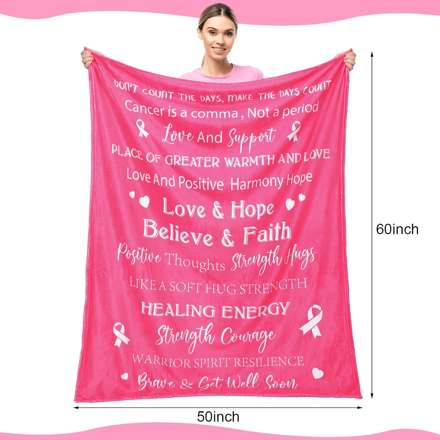 Tioncy 10 Pcs Breast Cancer Survivor Gifts for Women Basket Chemo Care Package 50" x 60" Coral Fleece Throw Blanket Cancer Awareness Accessories Get Well Soon Gifts Wellness Comforting Must Haves - Image 3