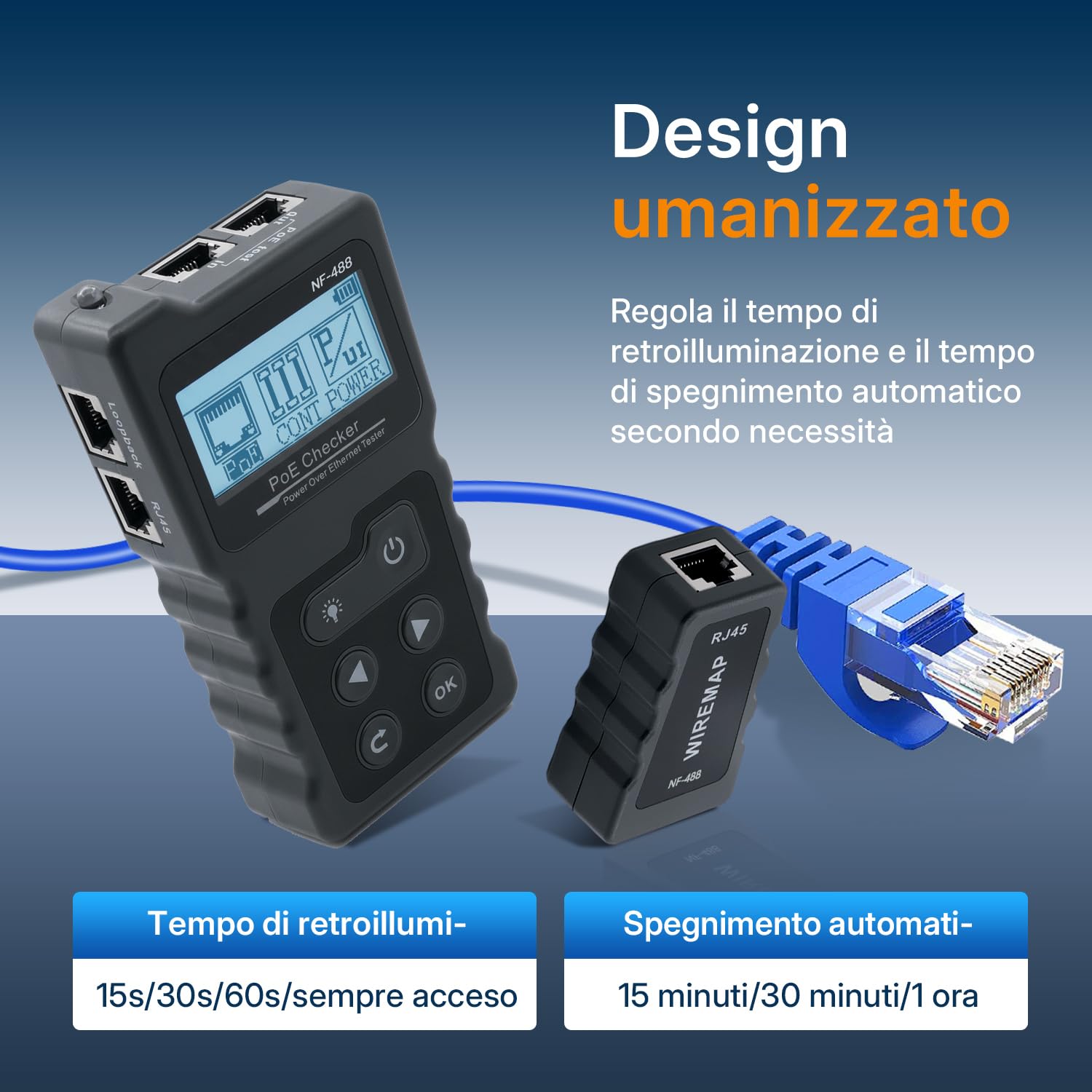 Mcbazel Tester di Rete RJ45, Tester per Cavi di Rete con Display LCD, Funzione POE