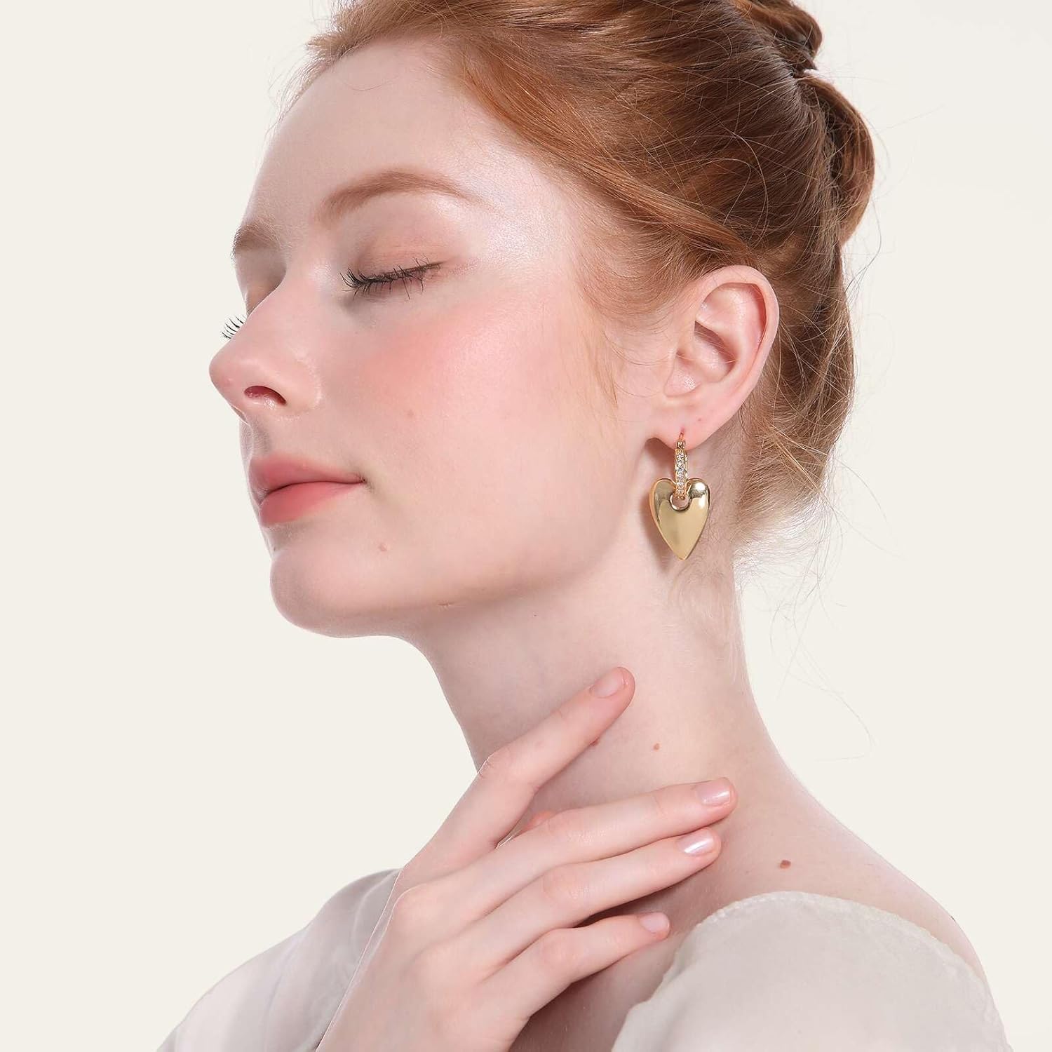 14K Gold Plated Huggie with Dangle, Hypoallergenic Heart Drop Earrings for Women, Gift for Mom Wife Her by Febsky - Image 4