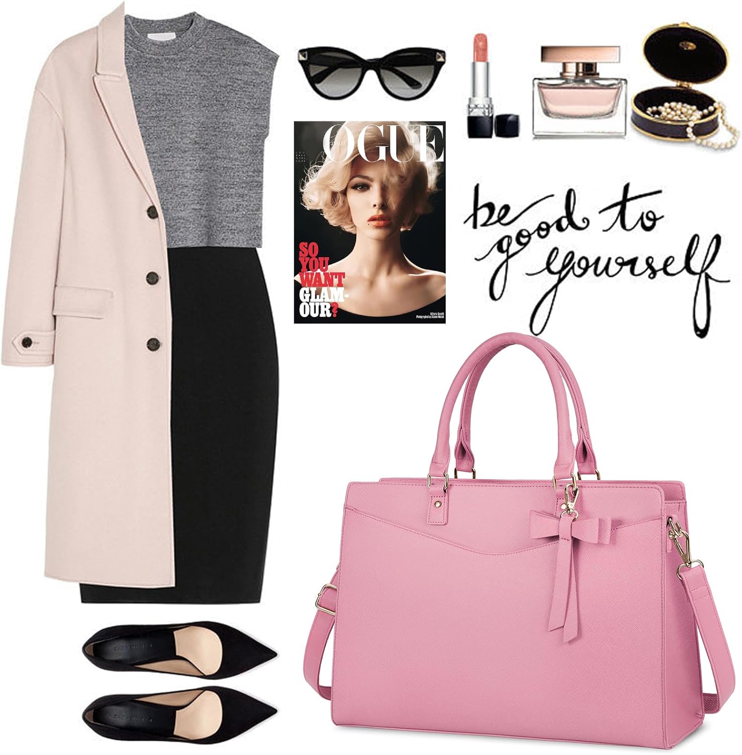 RAINSMORE Laptop Bag for Women 15.6 Inch PU Tote Bag Business Office Work Bag Waterproof Briefcase Computer Tote Lightweight Handbag Shoulder, Pink - Image 8