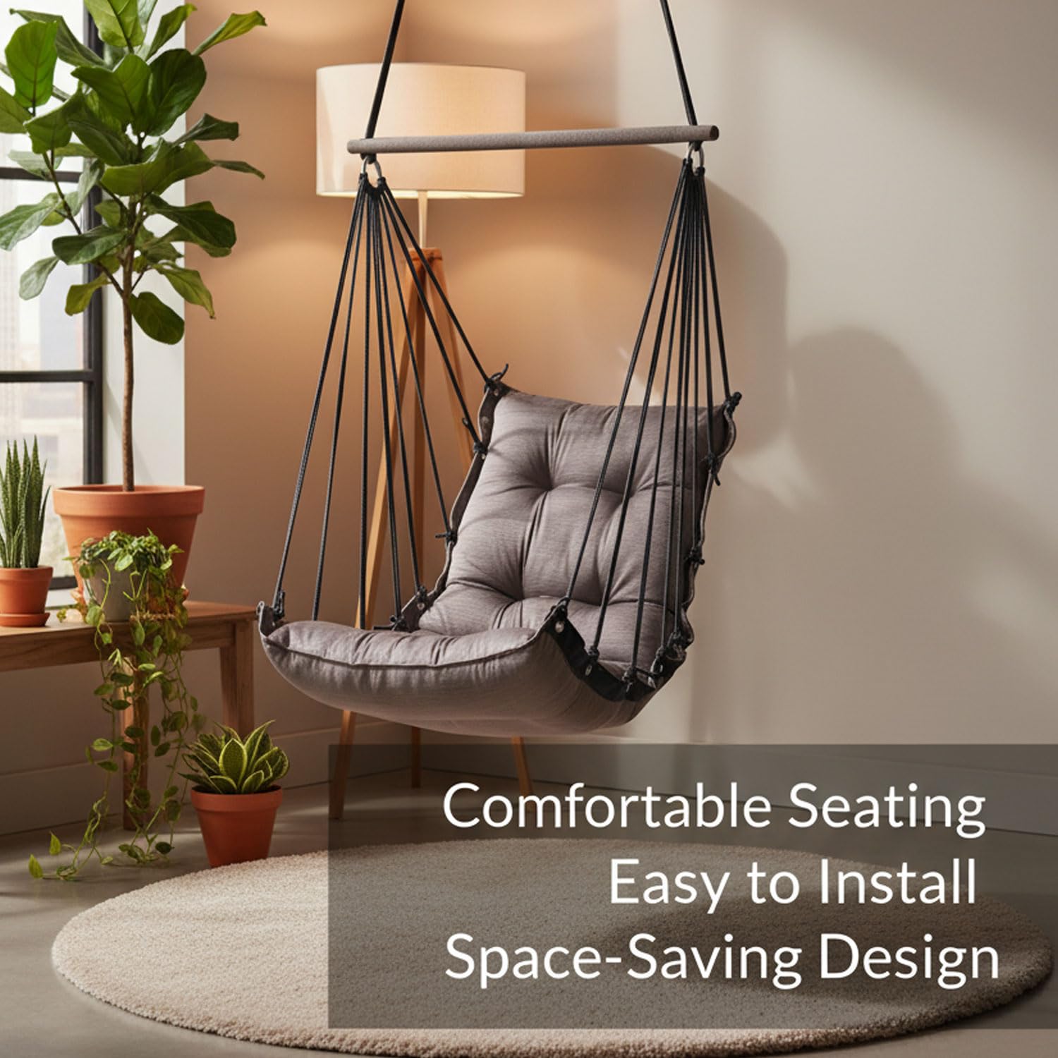 JULJULIA Swing for Balcony Comfortable Cotton Swing Relaxing Jhula for Adults for Home Indoor Outdoor Hanging Seat for Apartment Patio Terrace Garden- 200 kg Weight Capacity - JJ Low K Light Coffee 2