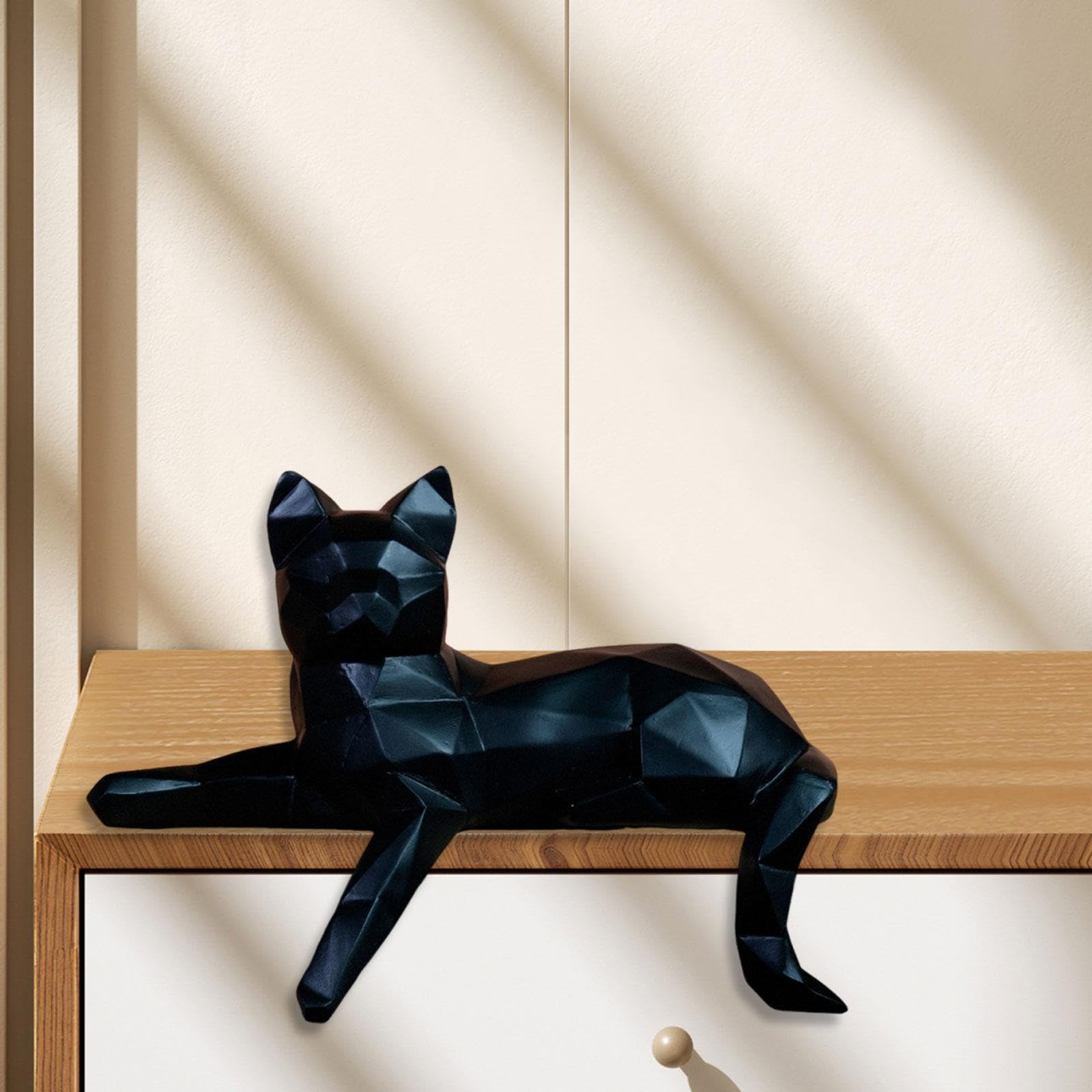 Figura de gato geométrica hecha a mano, decoración de escritorio de resina, decoración de escritorio para la oficina o el hogar (gato mirando)