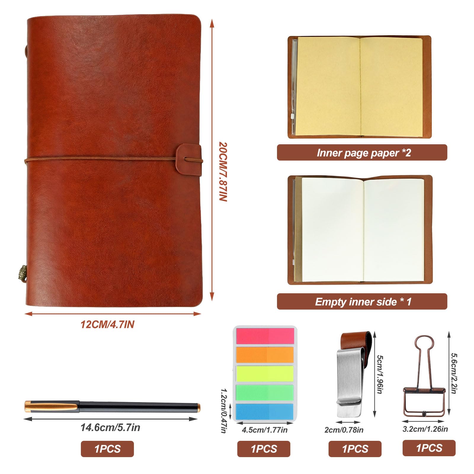 SIMDAO A6 Leather Notebook Journal Set, Travel Journal for Men Women, A6 Travelers Notebook with Blank Paper Kraft Inserts Pen Pen Clip Multi-function Pouch, Vintage Notebook, Gifts for Men Women - Image 3