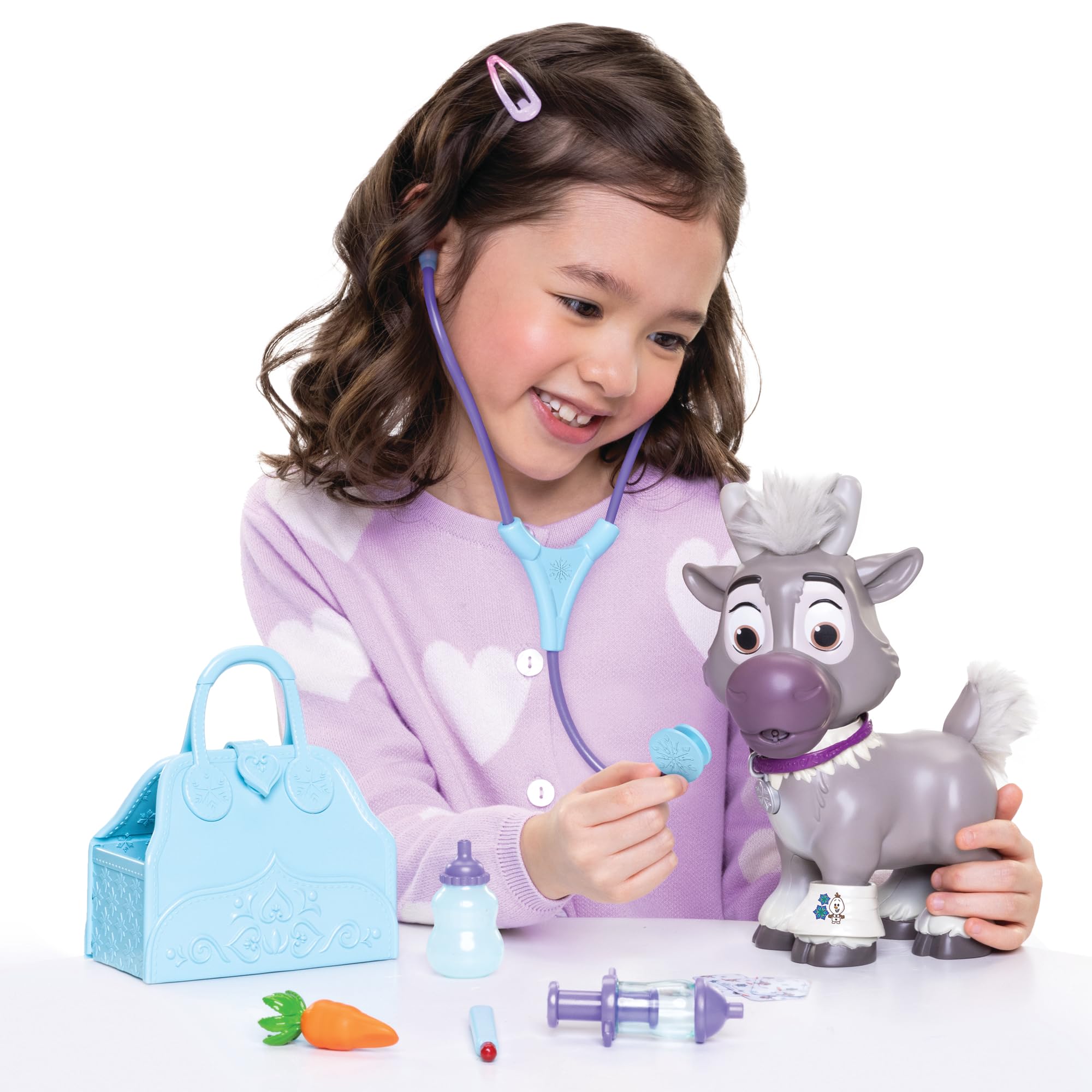 Disney Jakks Pacific Kit de Soin Sven Reine des Neiges Set Imitation Toilettage Animal avec Brosse Spray Accessoires Jeu Éducatif Frozen 3 Ans+