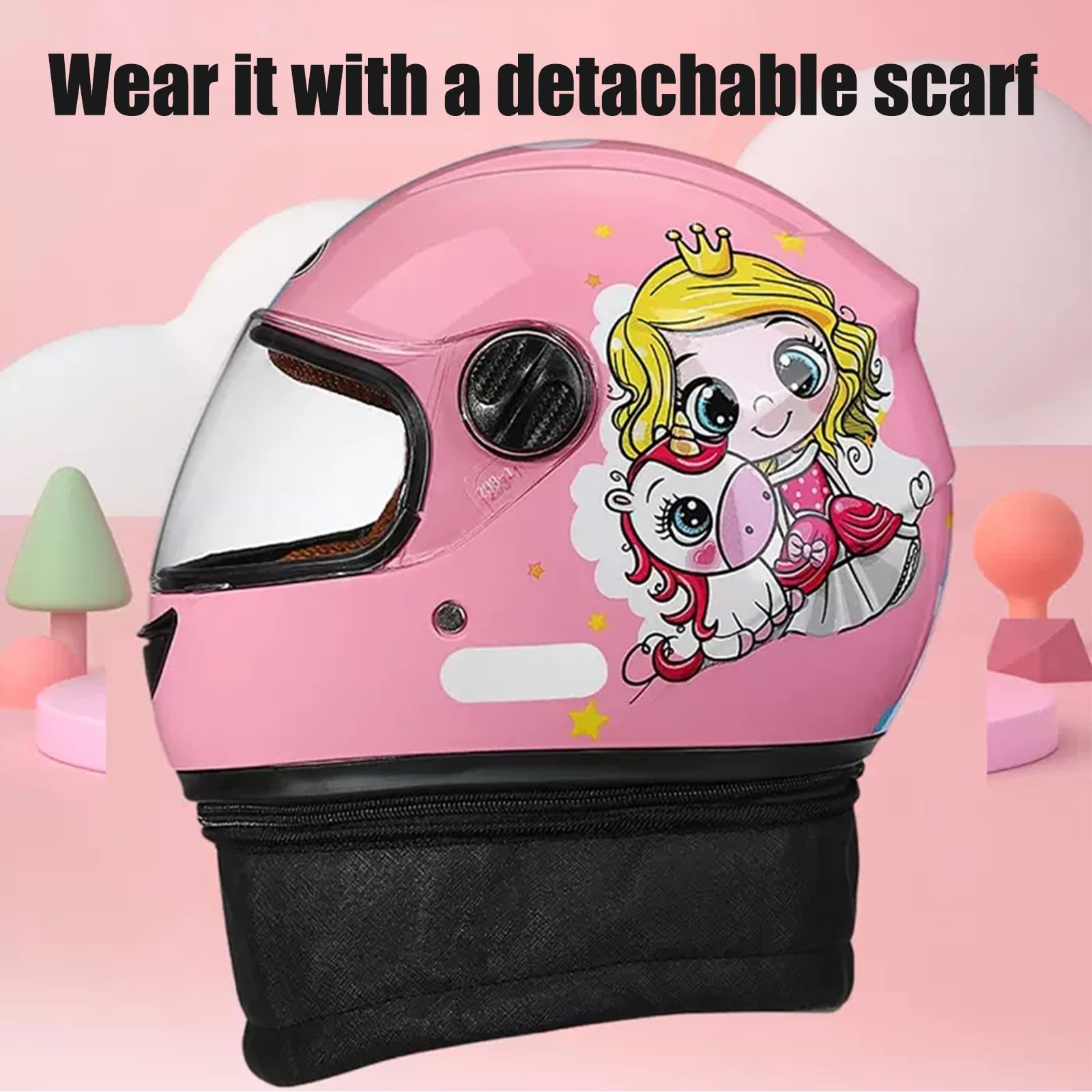 Casco Integral de Motocicleta para niños, Casco de Scooter Aprobado por ECE con Visera Solar y Bufanda extraíble, Casco de Scooter para niños y niñas de 3 a 12 años B-4,48-55CM