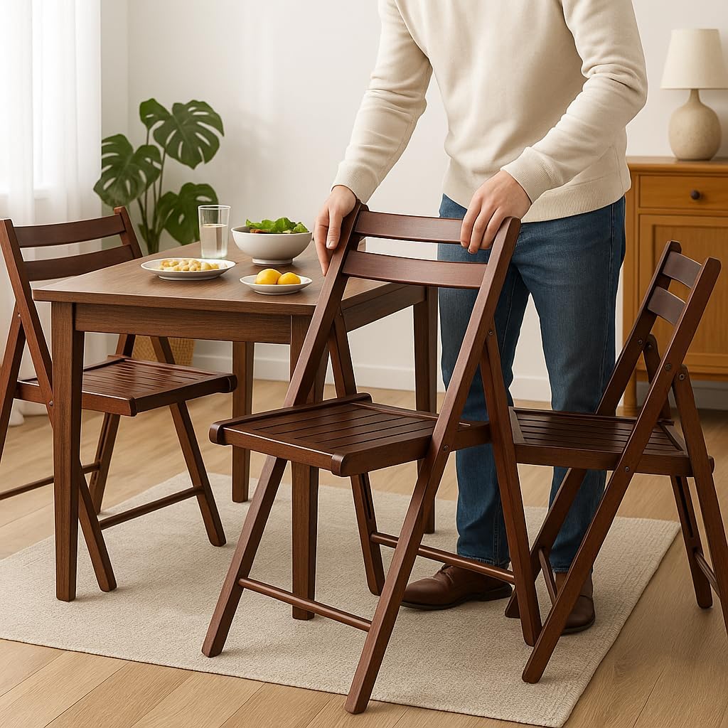 Ergode Robin 4-Piece Folding Chair Set, Solid Wood, Walnut Finish, Compact and Comfortable Seating for Dining or Events