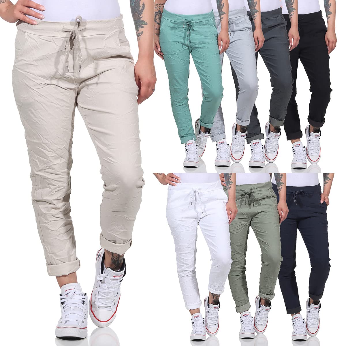 Pantaloni da jogging da donna in stile vintage, per tempo libero, sport e fitness 8115, grigio chiaro, 46/50 IT