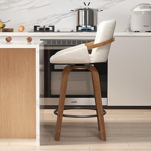 Miniatura 6 de Juego de 2 taburetes de bar giratorios modernos, taburetes de bar de 26 pulgadas de altura de mostrador con respaldo alto, sillas tapizadas de