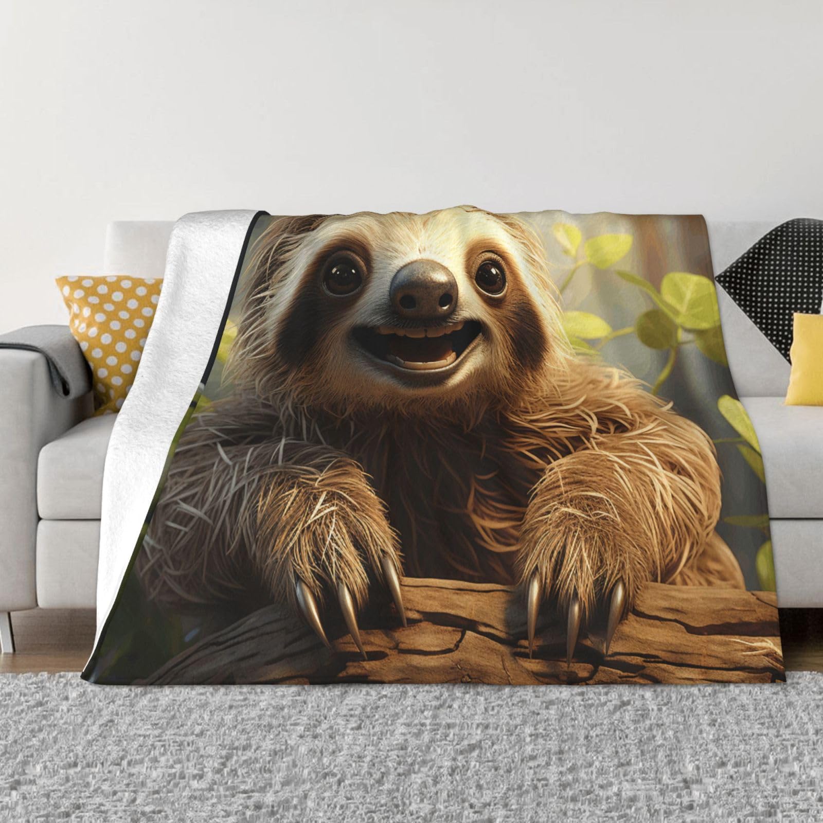 KLOPH Cartoon Sloth Throw Blanket 80"x60" Flannel Fluffy Warm Blanket for Couch, Reversible Plush Blankets for Bed, Comfy Fuzzy Blanket for Sofa, Plush Lightweight-Blankets for All Season