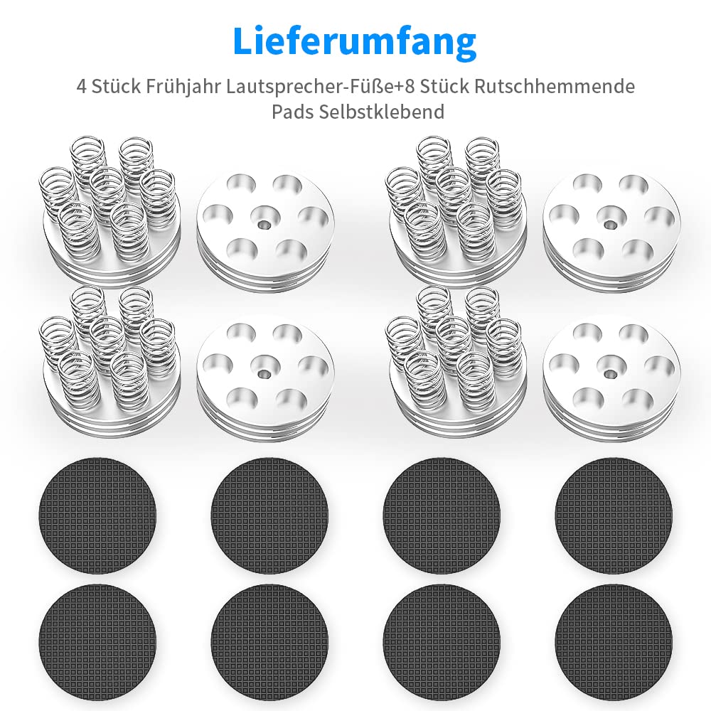 Tertullus 4 pies de altavoz de gama alta, amortiguador de vibraciones, patas de aluminio, absorción de audio, soporte para altavoces con alfombrilla antideslizante, amortiguador de resonancia (plata)