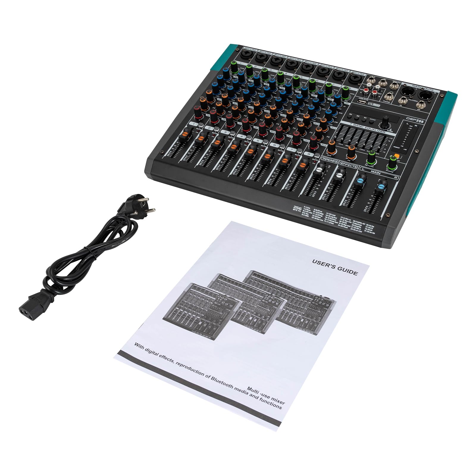 Audio-Mischpult, 8 Kanal Stereo Live Mischpulte, Audio Mixer Profi Musik Mixer, DJ Mischer Board Karaoke Mischpult Audio, Bluetooth USB