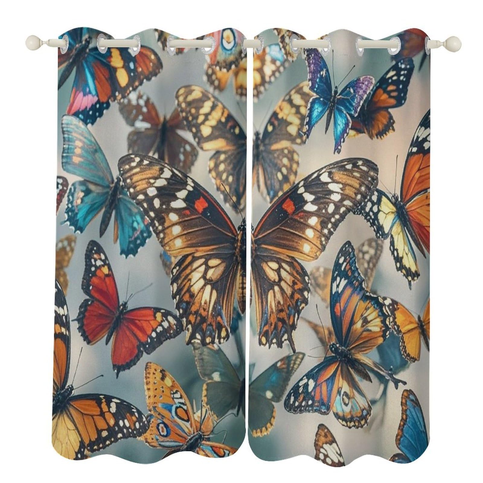 Rideaux occultants thermiques anti-froid à motif papillons pour pièce