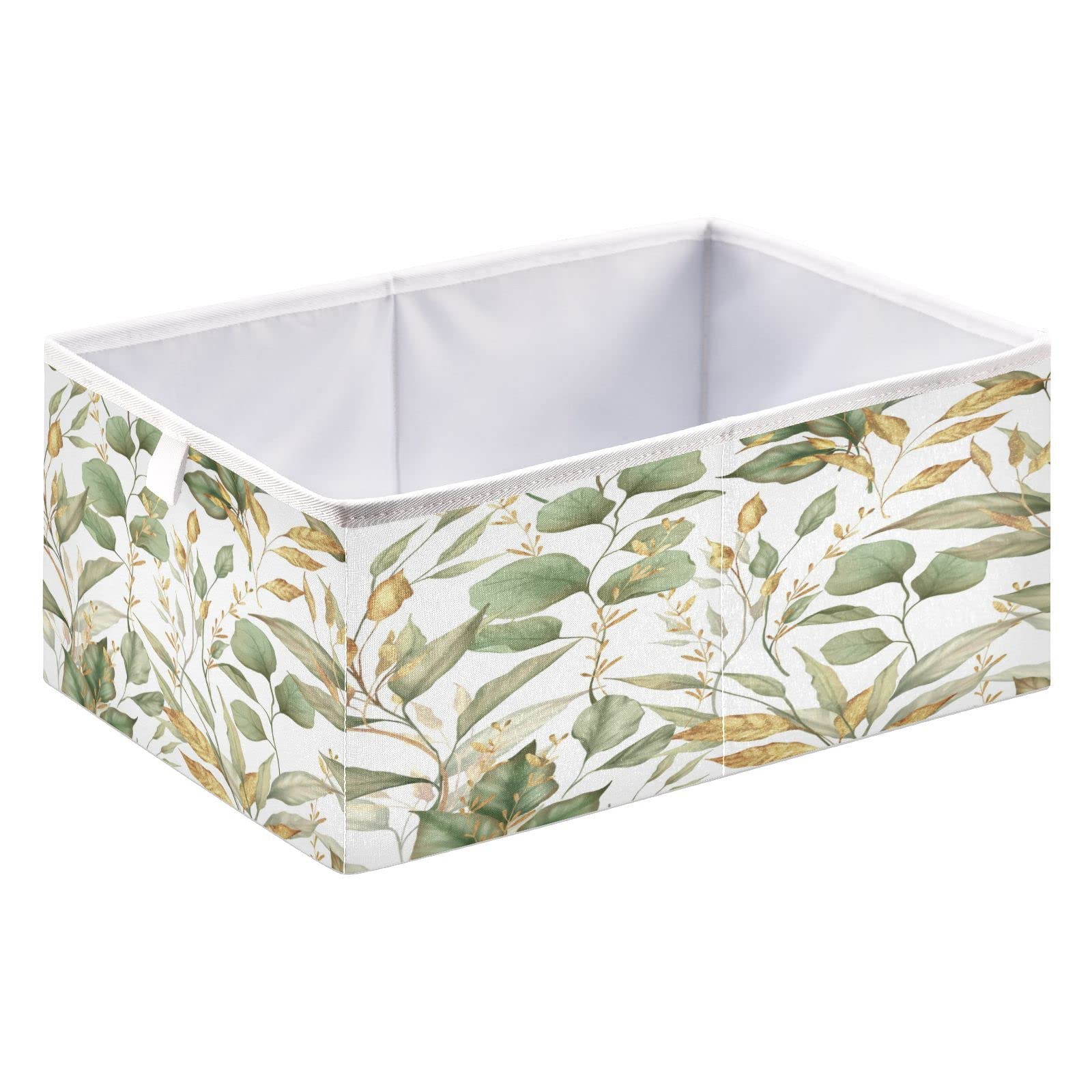 Kigai Green Gold Leaves Cube Storage Bin, 11x11x11 in Collapsible Fabric Storage Cubes Organizer Portable Storage Baskets for Shelves, Closets, Laundry, Nursery, Home Decor
