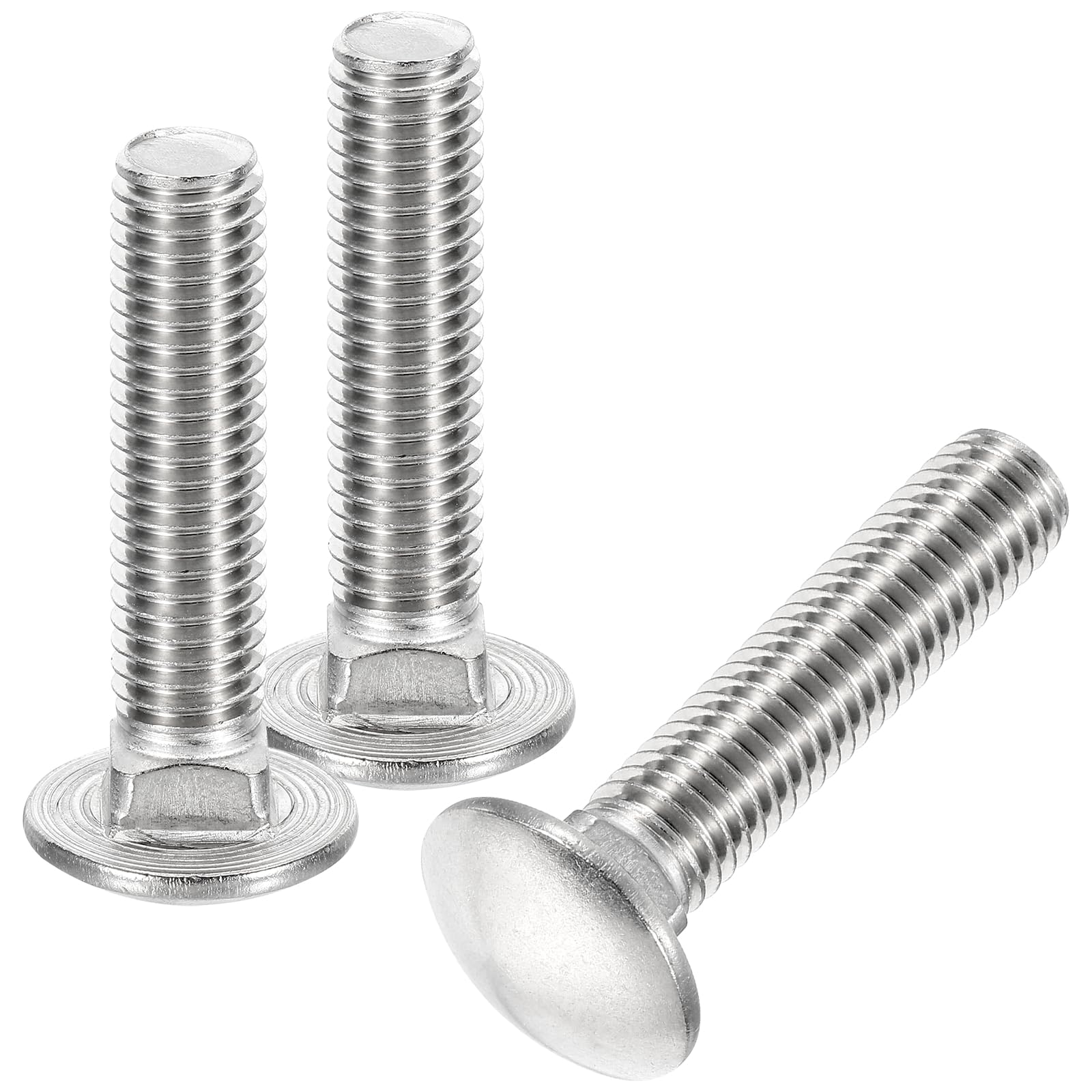 sourcing map 1/2-13x2-1/4" Carriage Bolt, 4pcs Round Head Square Neck Screws, 304 Stainless Steel, Fully Threaded, Silver