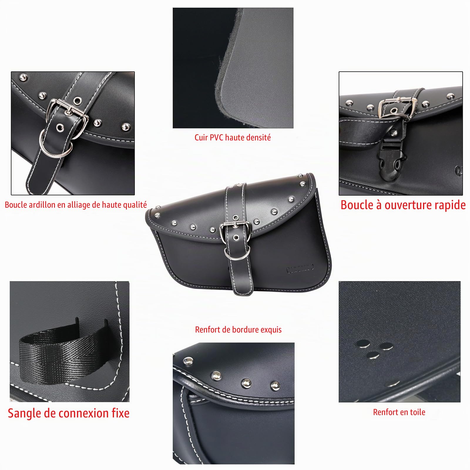 Sacoches latérales de selle de moto – Sac de selle souple en cuir PVC pour Harley Sportster imperméable, sac à outils latéral, sac de rangement universel pour moto, avec porte-gobelet (côté gauche)