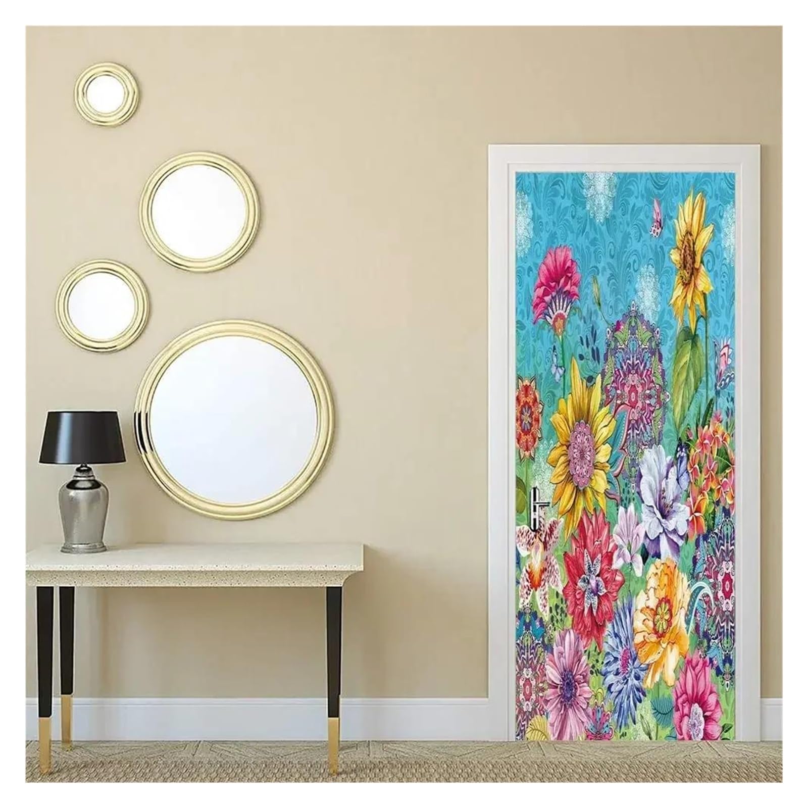 Autocollants de porte à fleurs 3D et peintures murales amovibles style peinture à l'huile