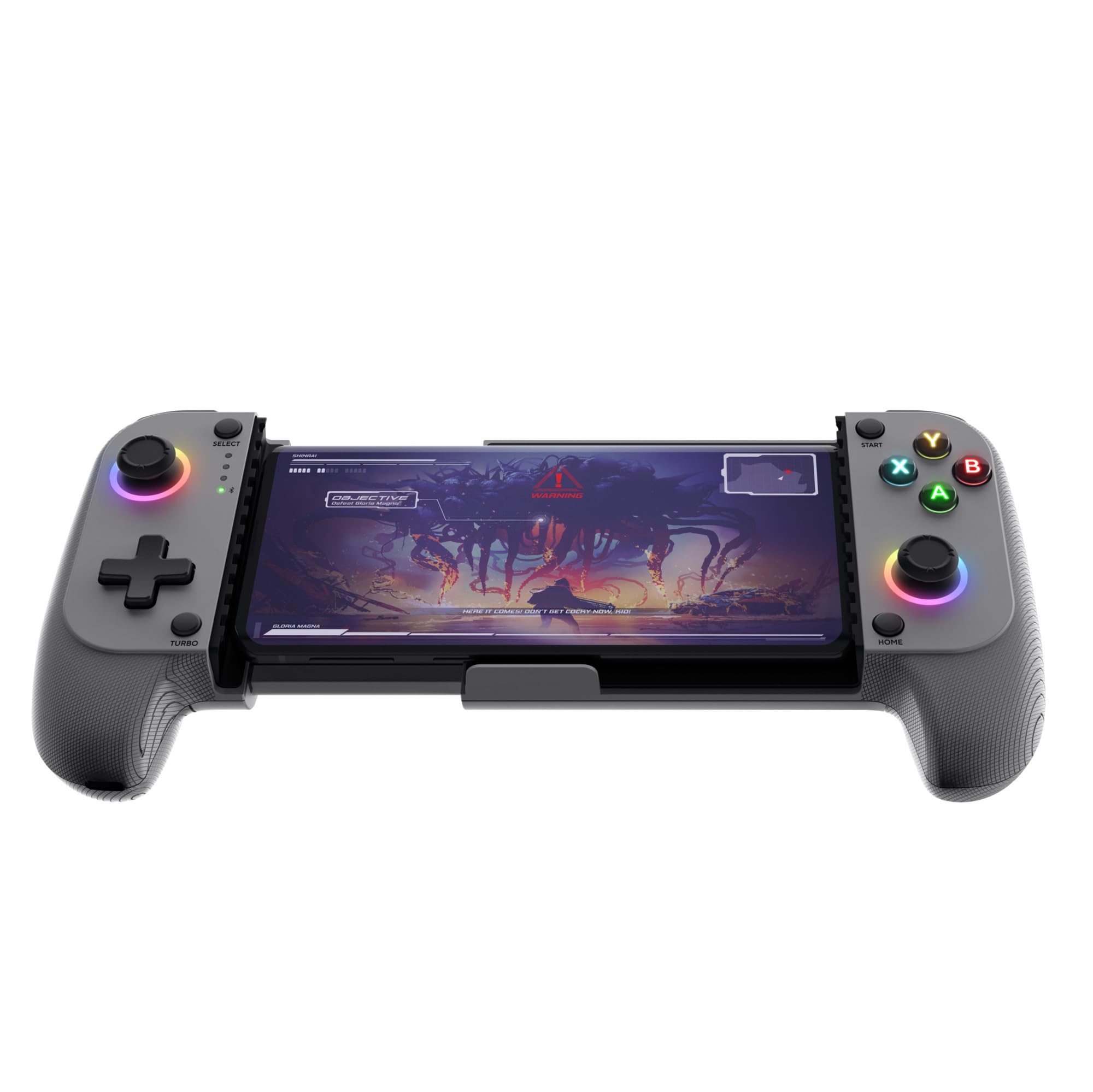 Trust Gaming GXTrust 735G Mylox Kontroler do Gier z Uchwytem na Telefon iPhone Android PS5 Xbox, Akumulator do 12h, Gamepad Bluetooth do Smartfona, Podświetlenie LED RGB, 18 Przycisków, Szary