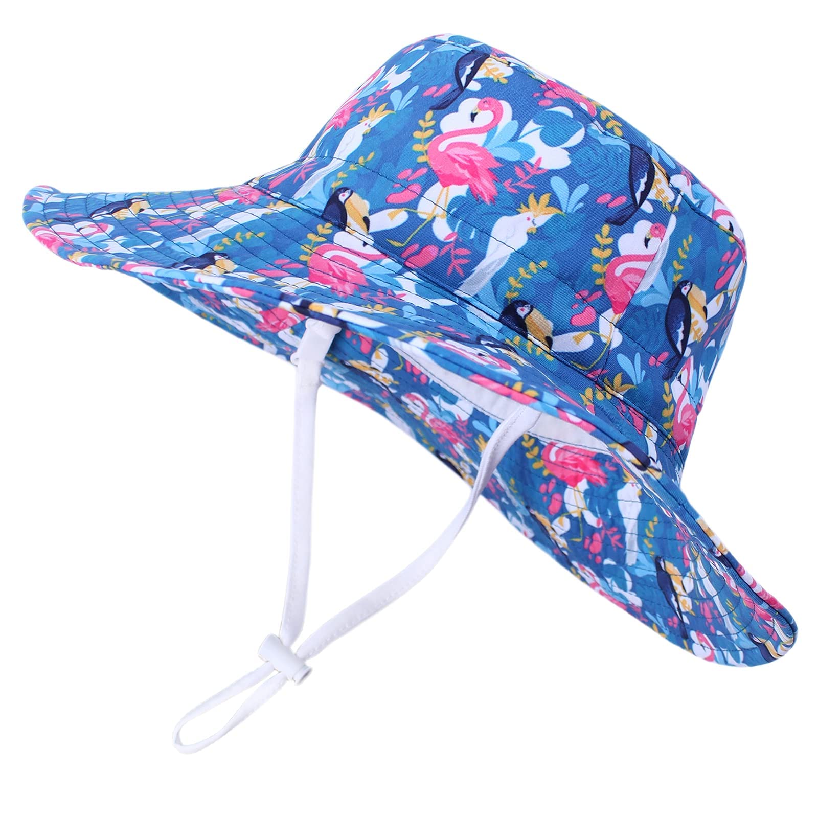 JUPSK Gorro de Sol para niños con Correa Ajustable en la Barbilla UPF50 Gorra de ala Ancha con Forma de Flamenco para bebés, niños y niñas Azul