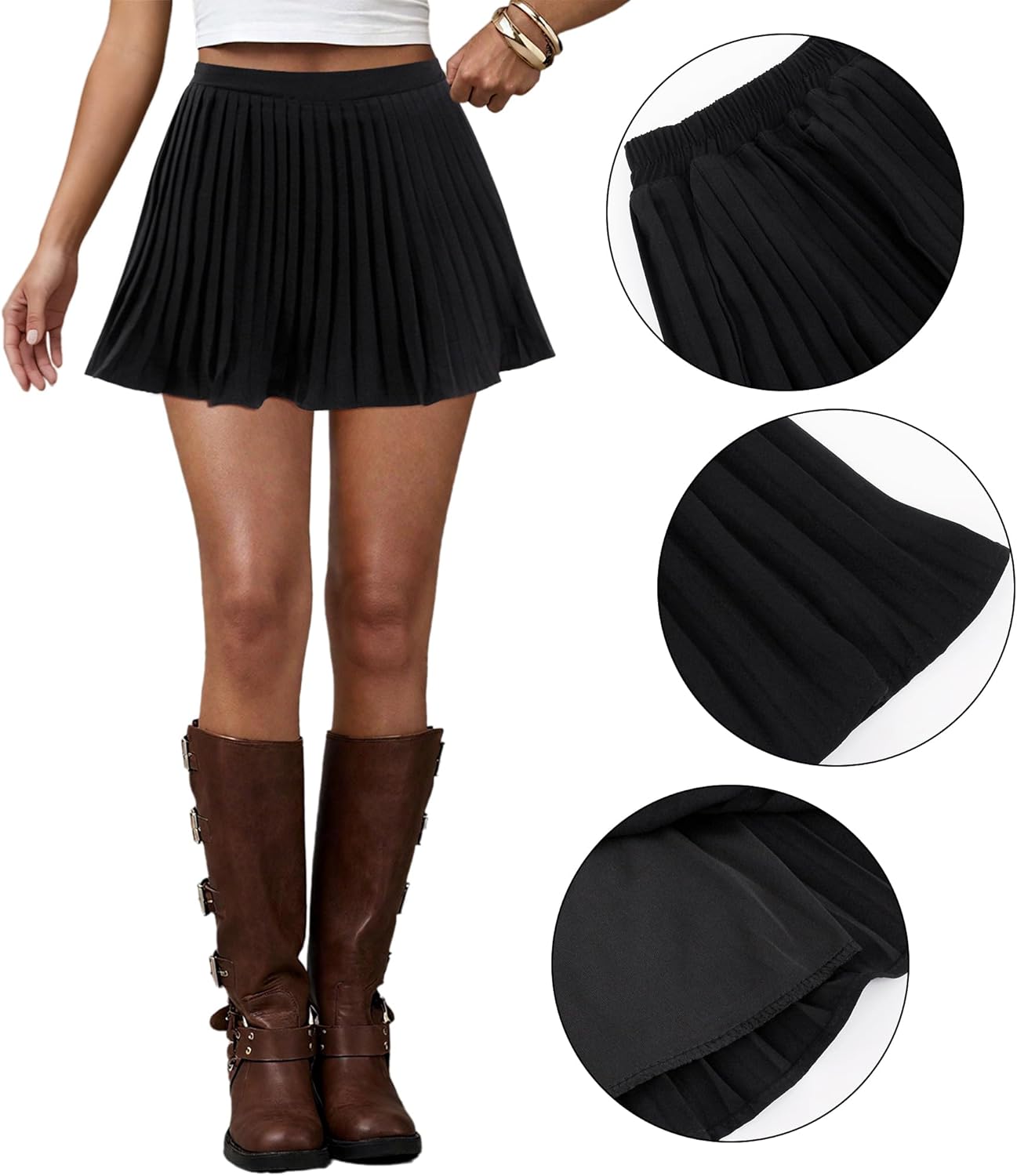 TYNORA Women's High Waist Pleated Mini Skirt Sexy Flared Flowy A Line Bodycon Mini Skirt Solid Color Casual Skirt Party Dance - Image 6