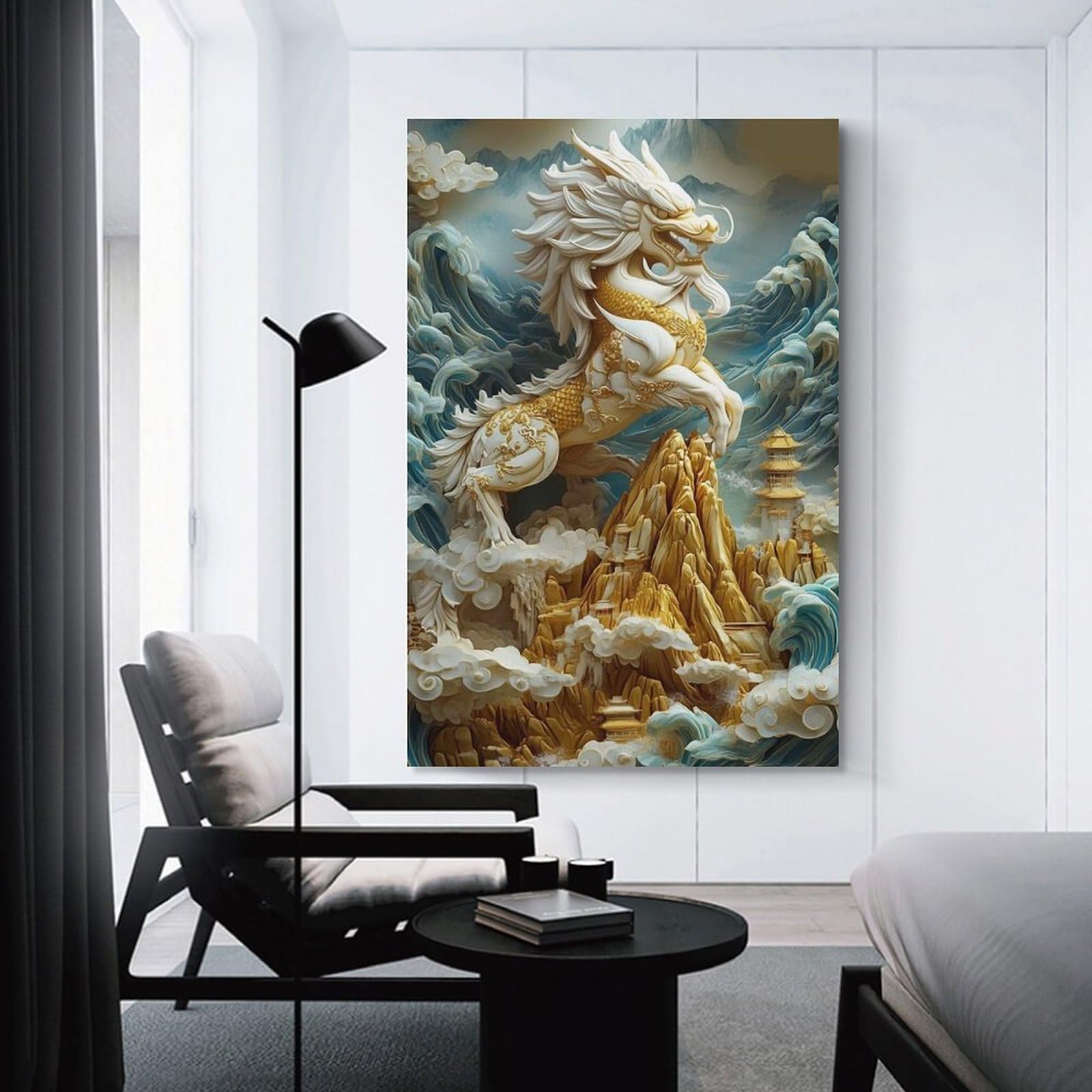 Junmoney Hanging Wall Art Mythical Dragon Sculpture, 20x30inch(50x75cm), for Wall Displays, Bedrooms Or Room Updates, Wall Decor Suited to Curated Displays