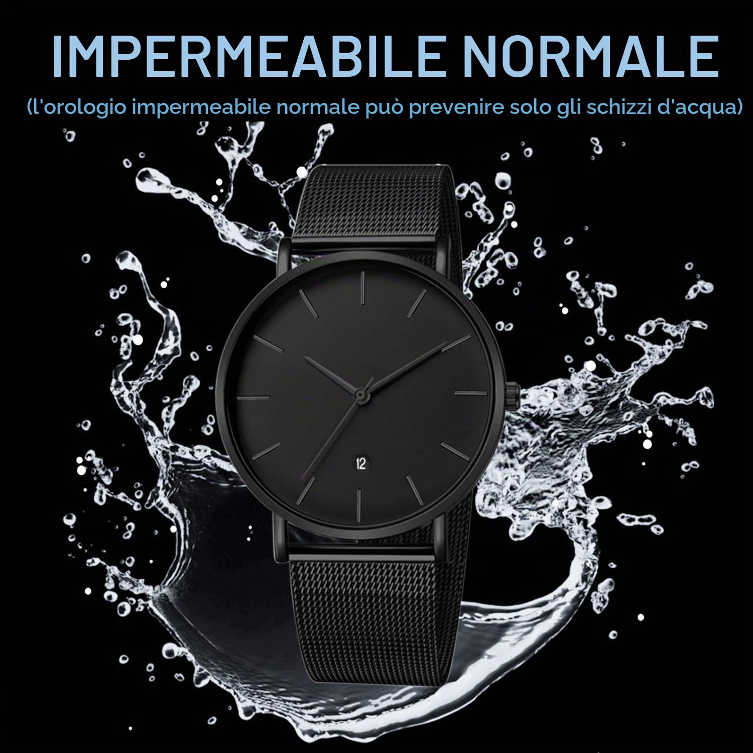 Unendlich U Orologio da uomo al quarzo ultra sottile impermeabile sport aziendale casual orologio con calendario digitale, quadrante nero con nastro nero in acciaio inossidabile
