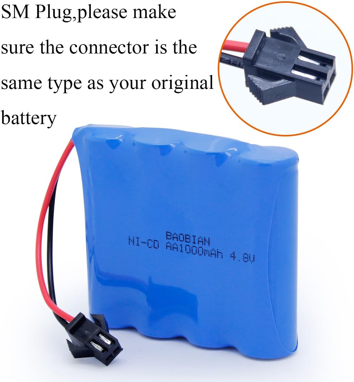 4.8V 1000mAh NiCd Rechargeable Battery Pack for C182 C185 C181 1/18 Scale RC Truck Four Wheels Race Off Road Car Rock Crawler Vehicle SM 2P Plug and USB Charger Cable (1 Pack)