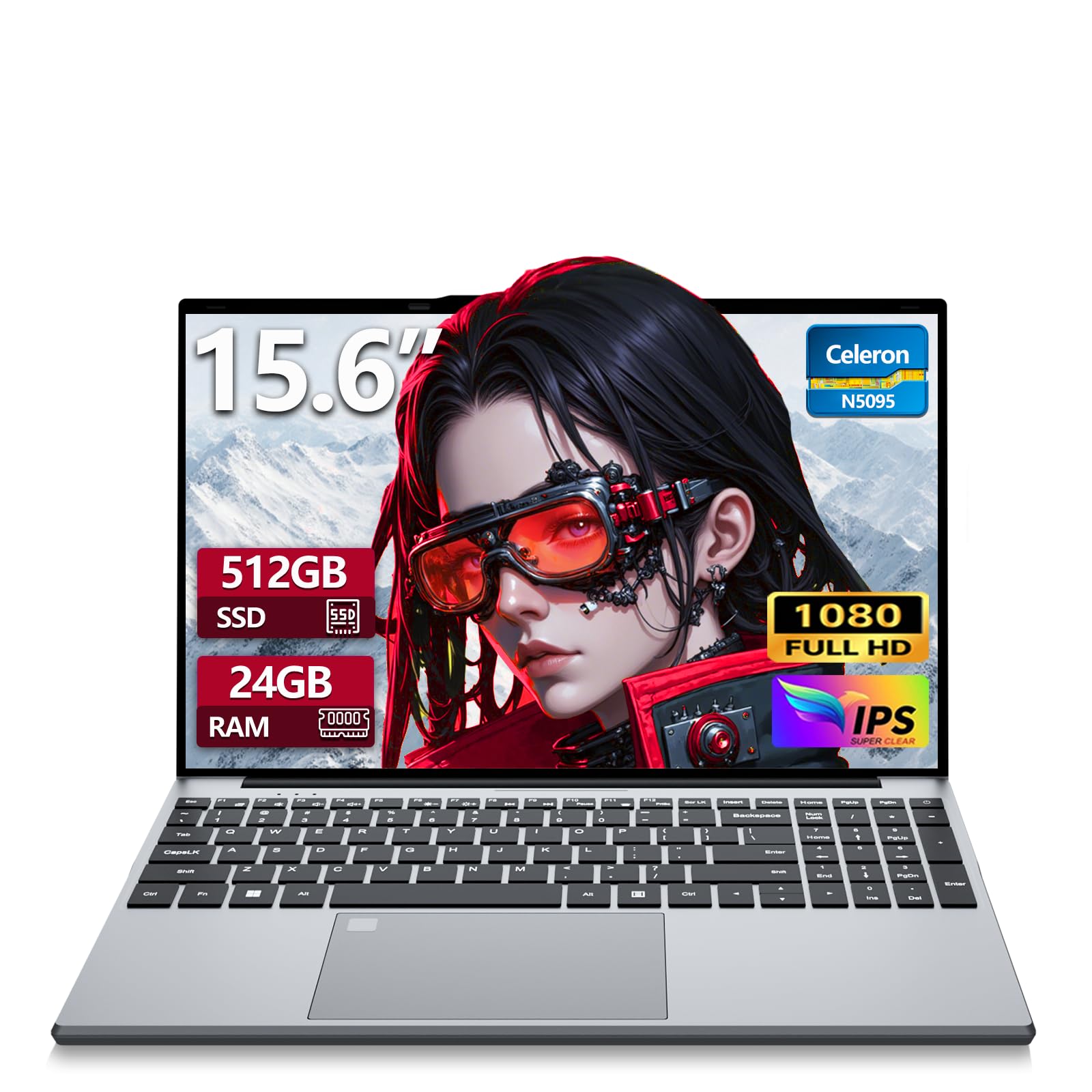 Portatile PC 15,6 pollici, Notebook 24GB RAM 512GB SSD processore N5095 grafica UHD, Computer portatile FHD 1920 * 1080 con WiFi 5/USB 3.0/tastierino numerico/tastiera retroilluminata/Touch ID Laptop