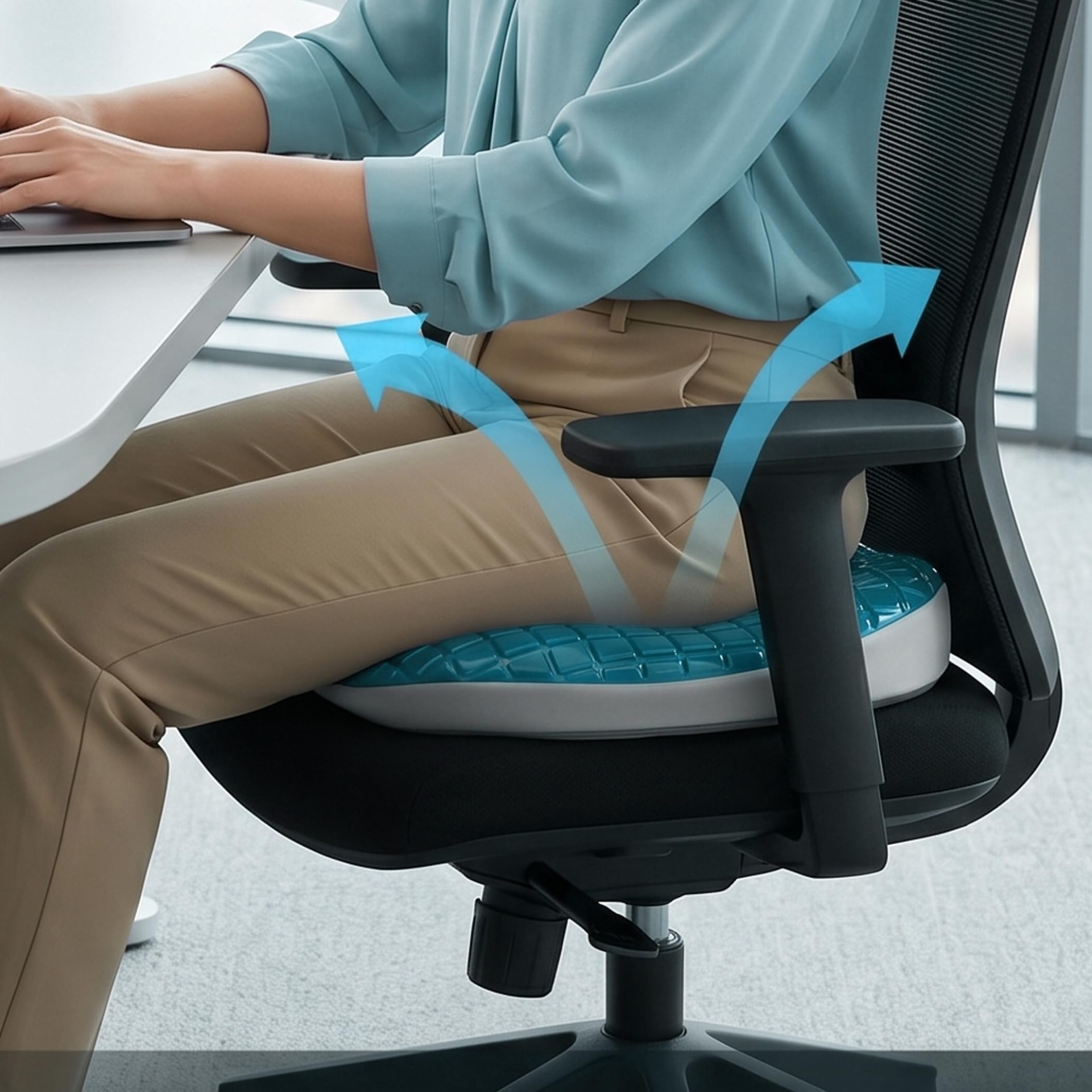 Cuscino a ciambella per il sedere, cuscino a ciambella in memory foam gel con dal design cavo per il sollievo del coccige dalle piaghe da decubito - Blu navy