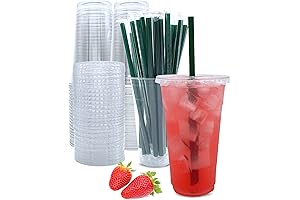 24 oz Crystal Clear Plastic Cups with Leak-Proof Lids and Straws for...